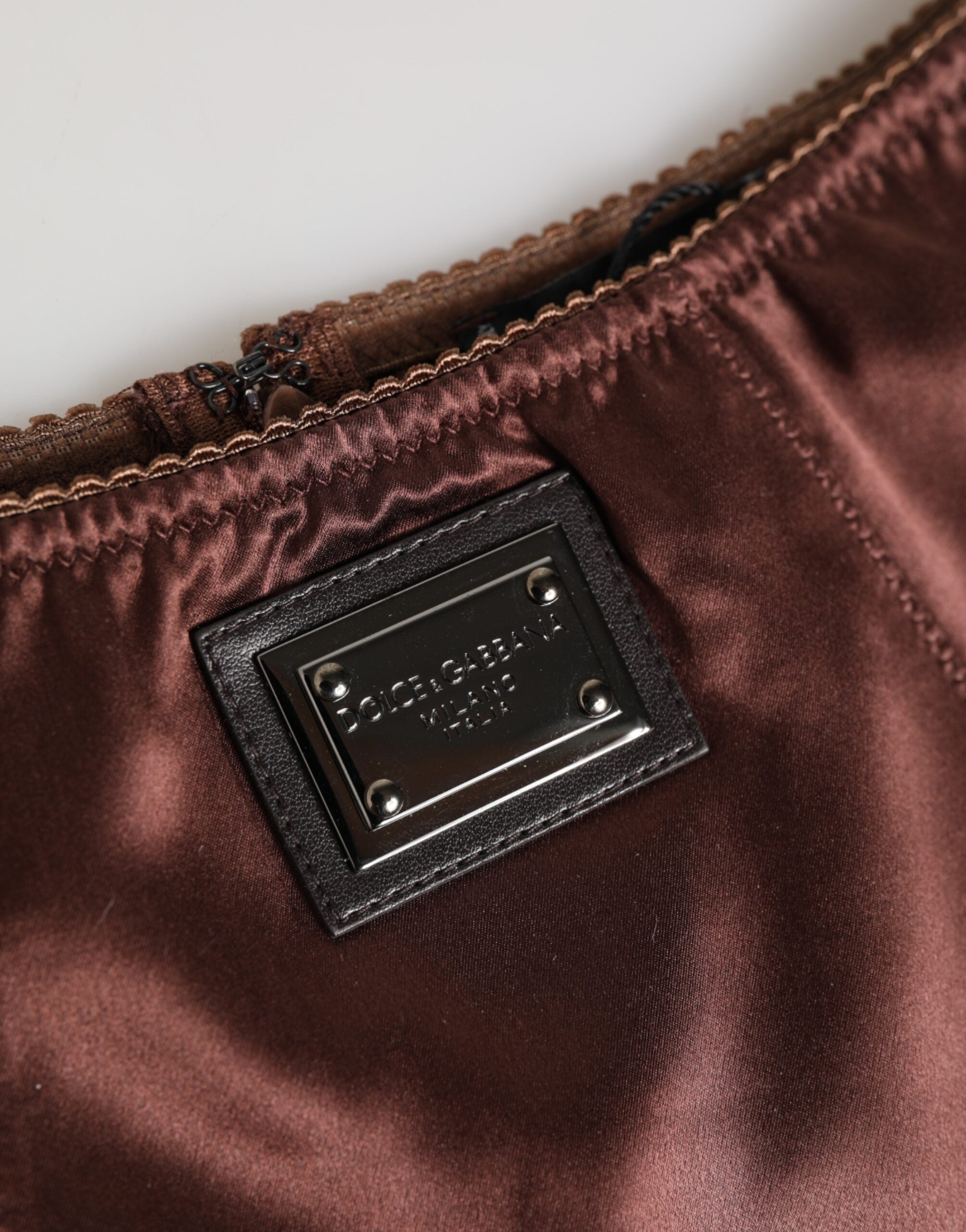 New Dolce & Gabbana Brown Silk Stretch High Waist Girdle Underwear