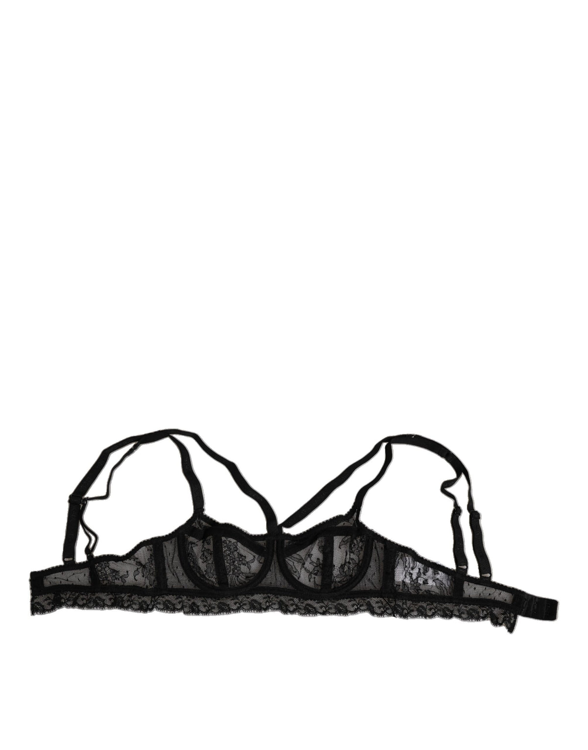 New Dolce & Gabbana Black Floral Lace Nylon Balconcino Bra Underwear