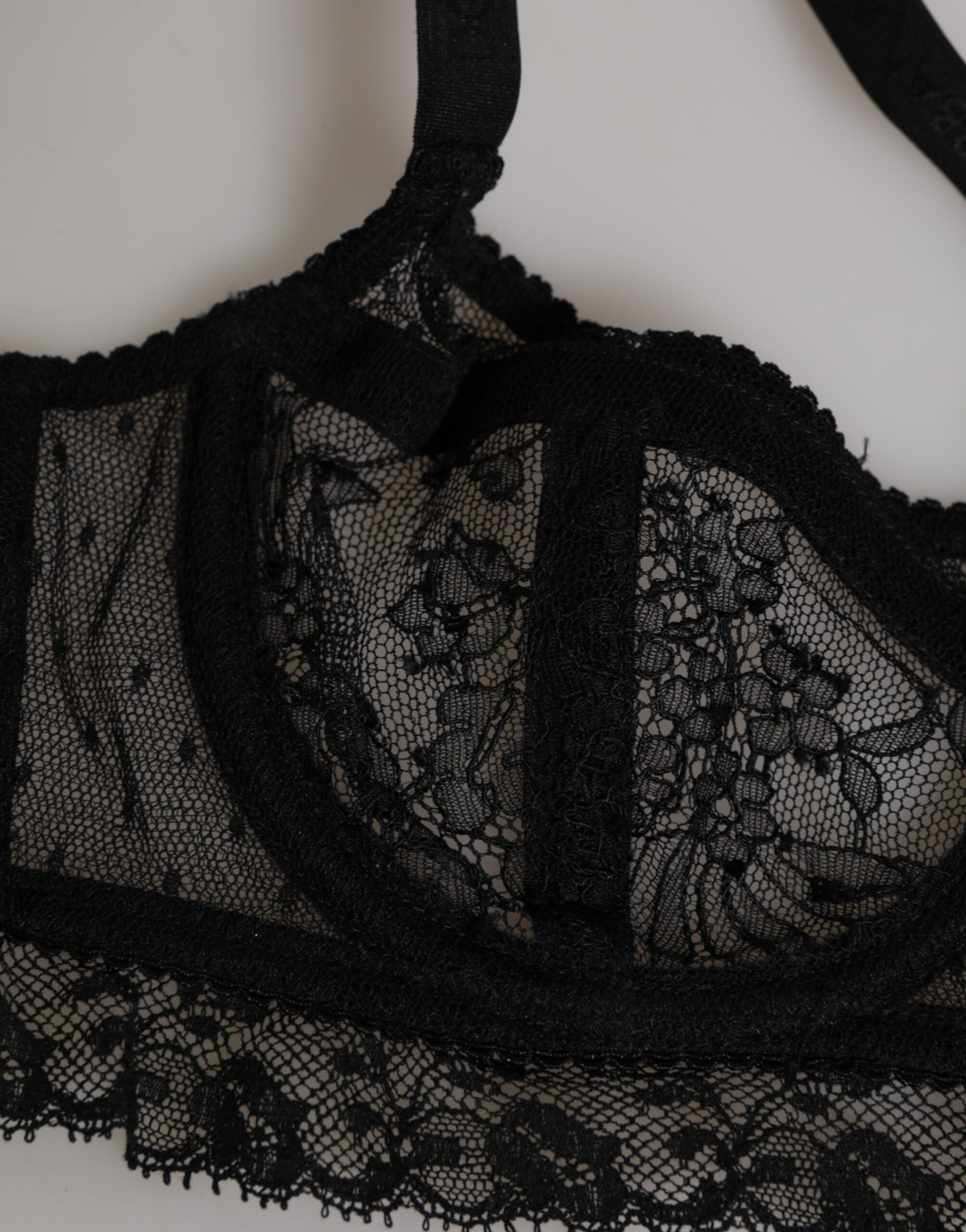 New Dolce & Gabbana Black Floral Lace Nylon Balconcino Bra Underwear