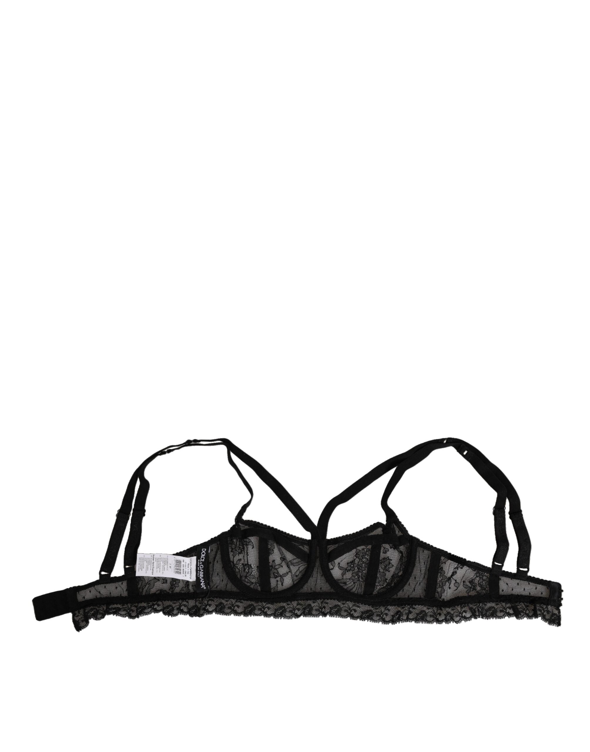 New Dolce & Gabbana Black Floral Lace Nylon Balconcino Bra Underwear
