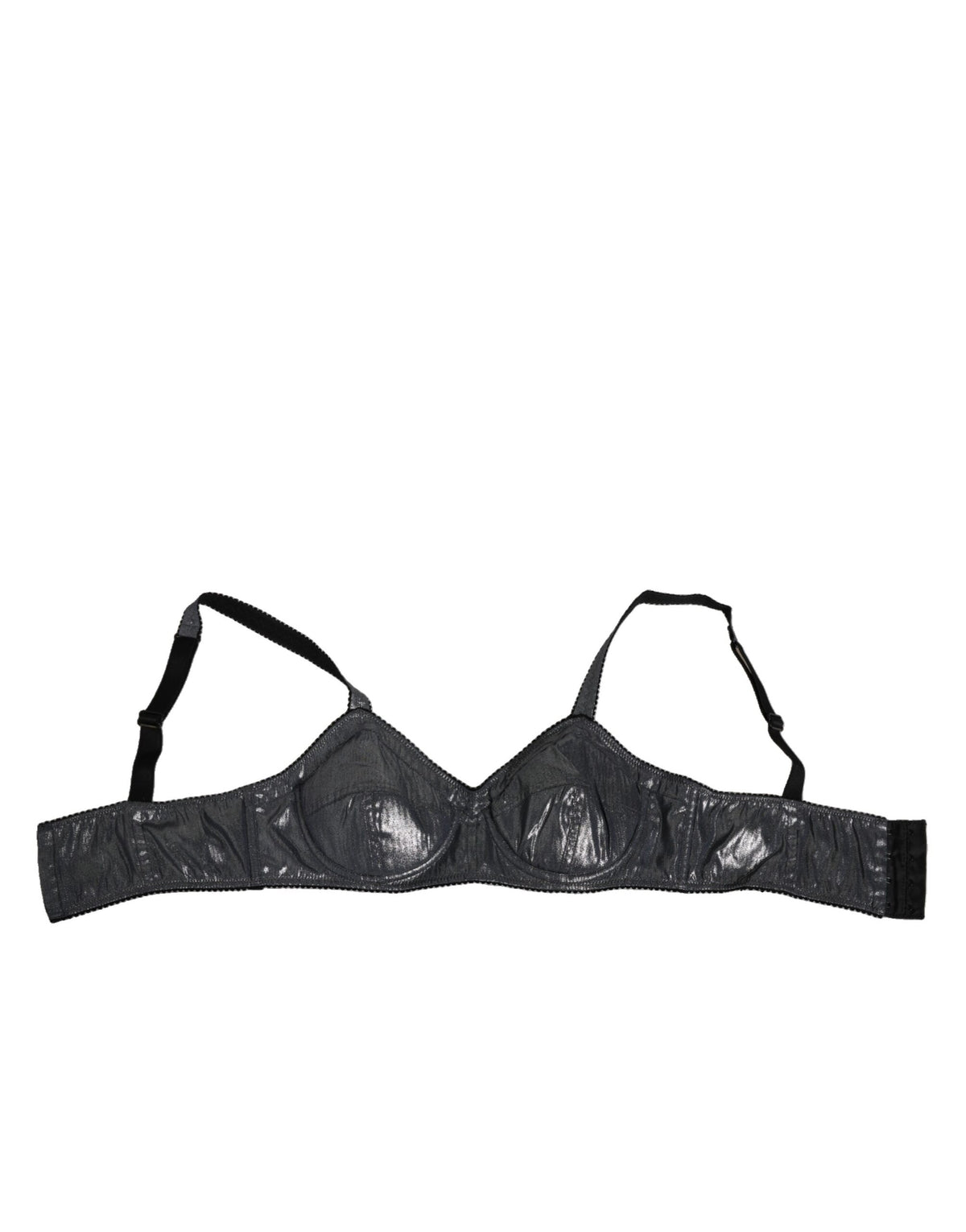 New Dolce & Gabbana Dark Gray Silk Stretch Balconcino Bra Underwear