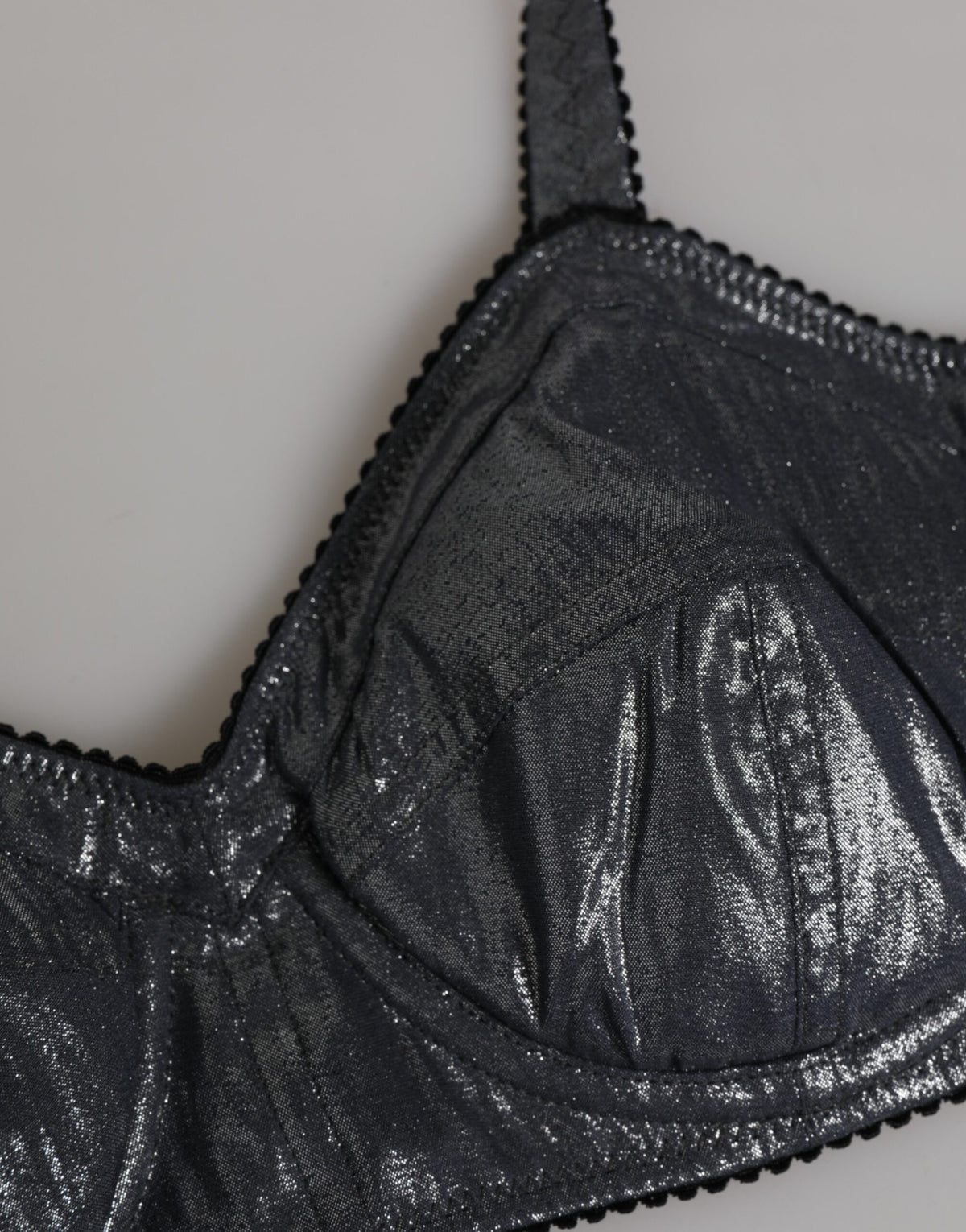 New Dolce & Gabbana Dark Gray Silk Stretch Balconcino Bra Underwear