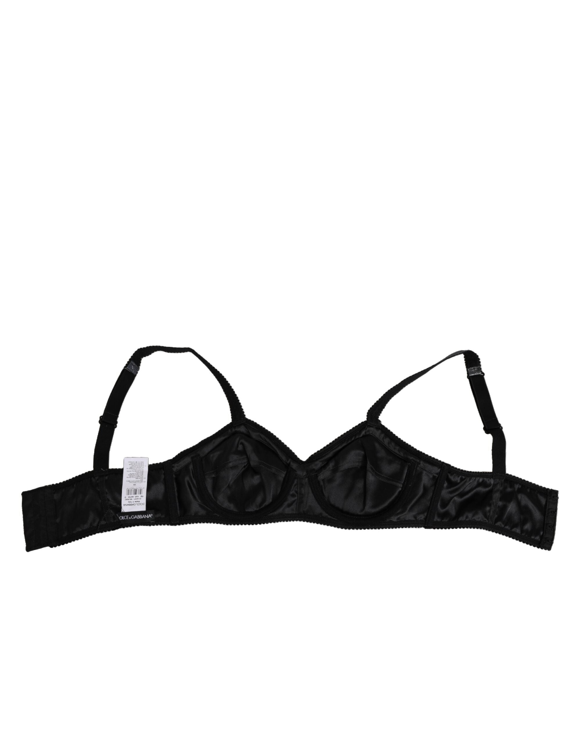 New Dolce & Gabbana Dark Gray Silk Stretch Balconcino Bra Underwear