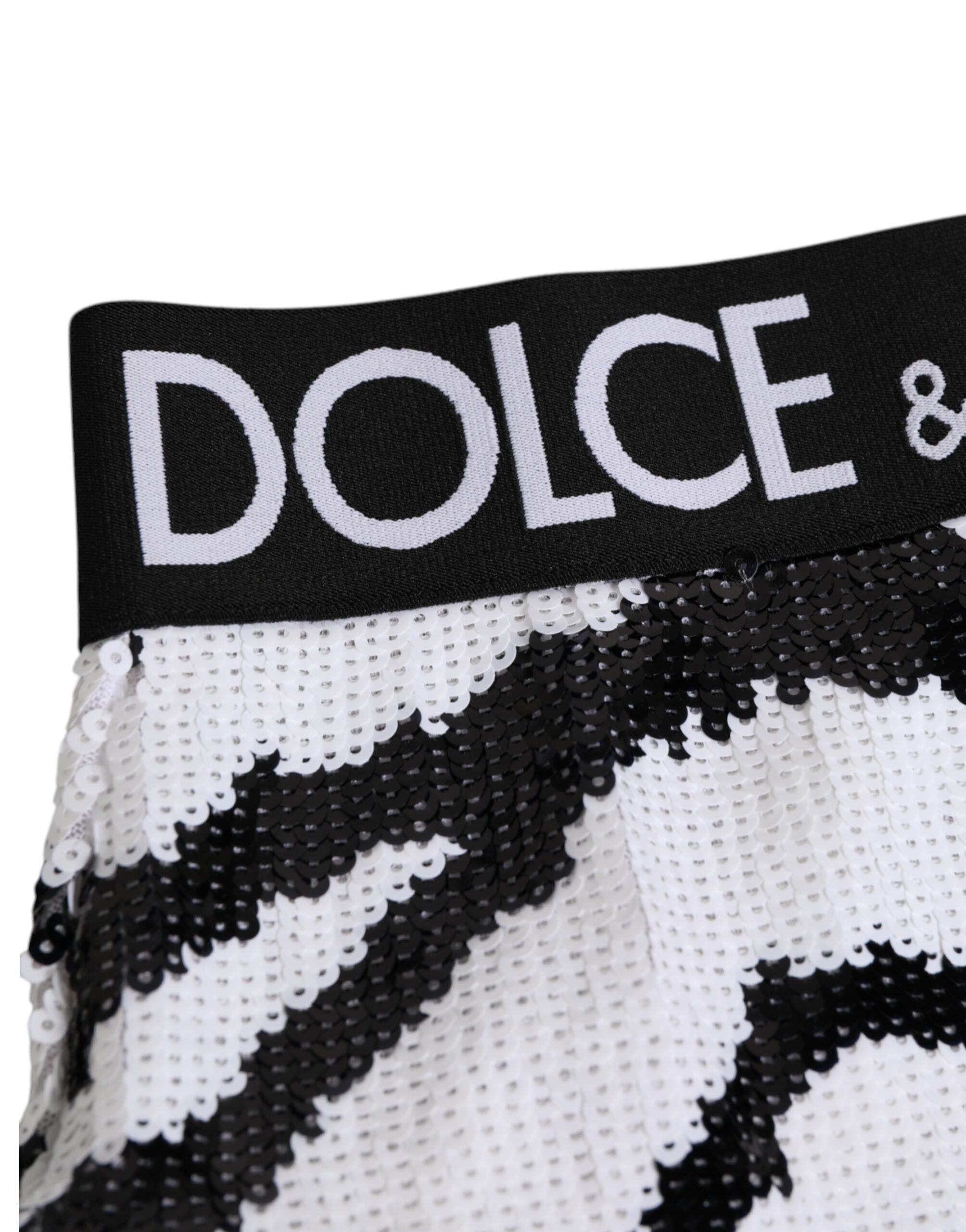 New Dolce & Gabbana Black White Sequin High Waist Panty Underwear
