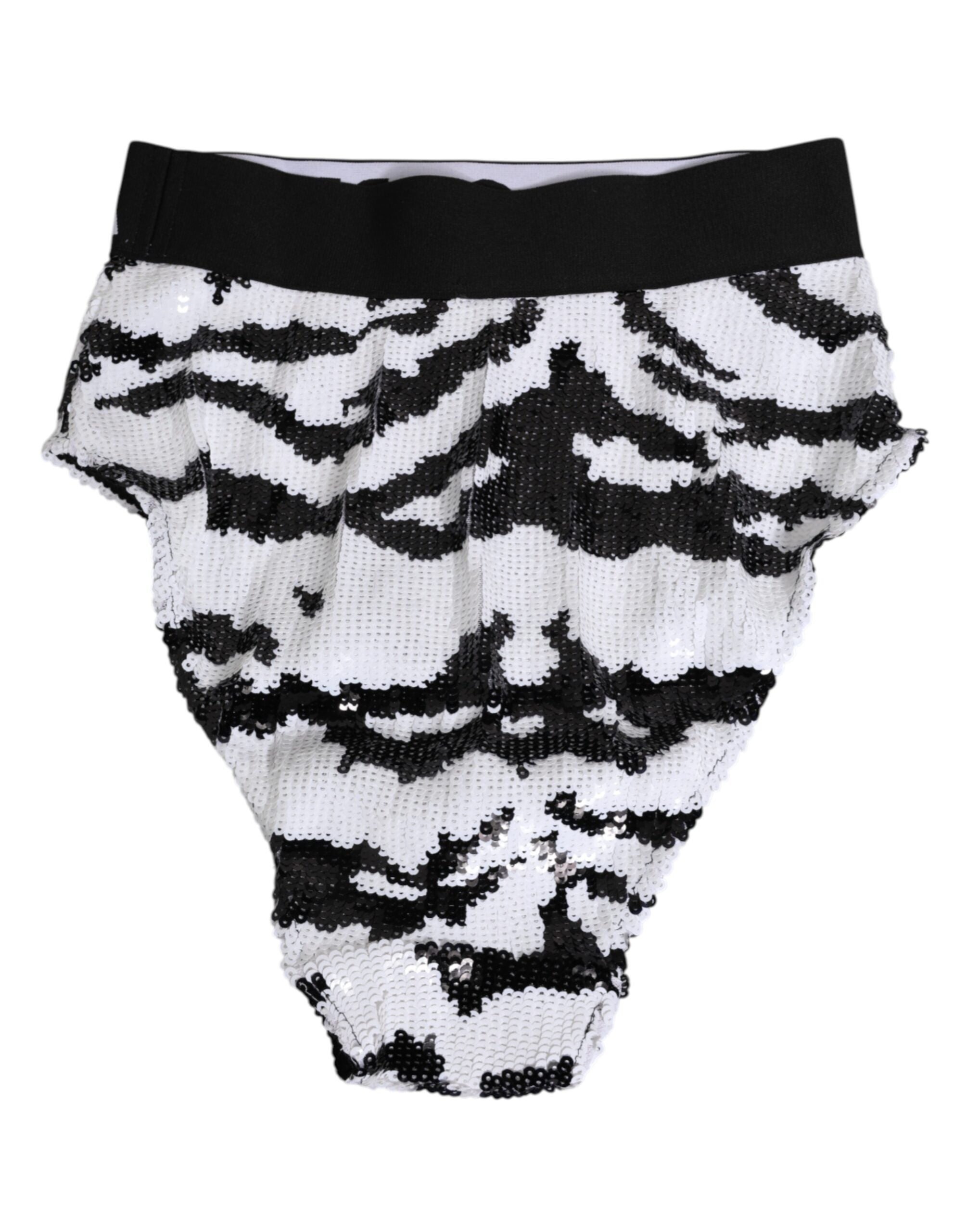 New Dolce & Gabbana Black White Sequin High Waist Panty Underwear