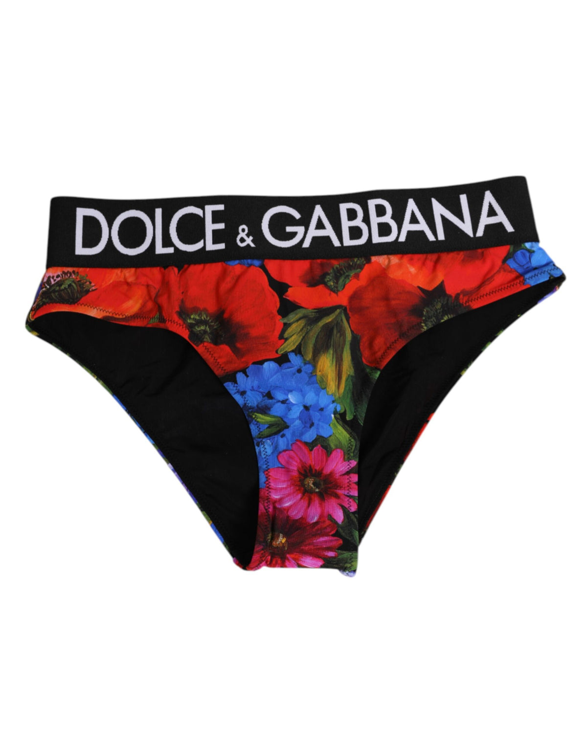 New Dolce & Gabbana Black Floral Print High Waist Panty Underwear