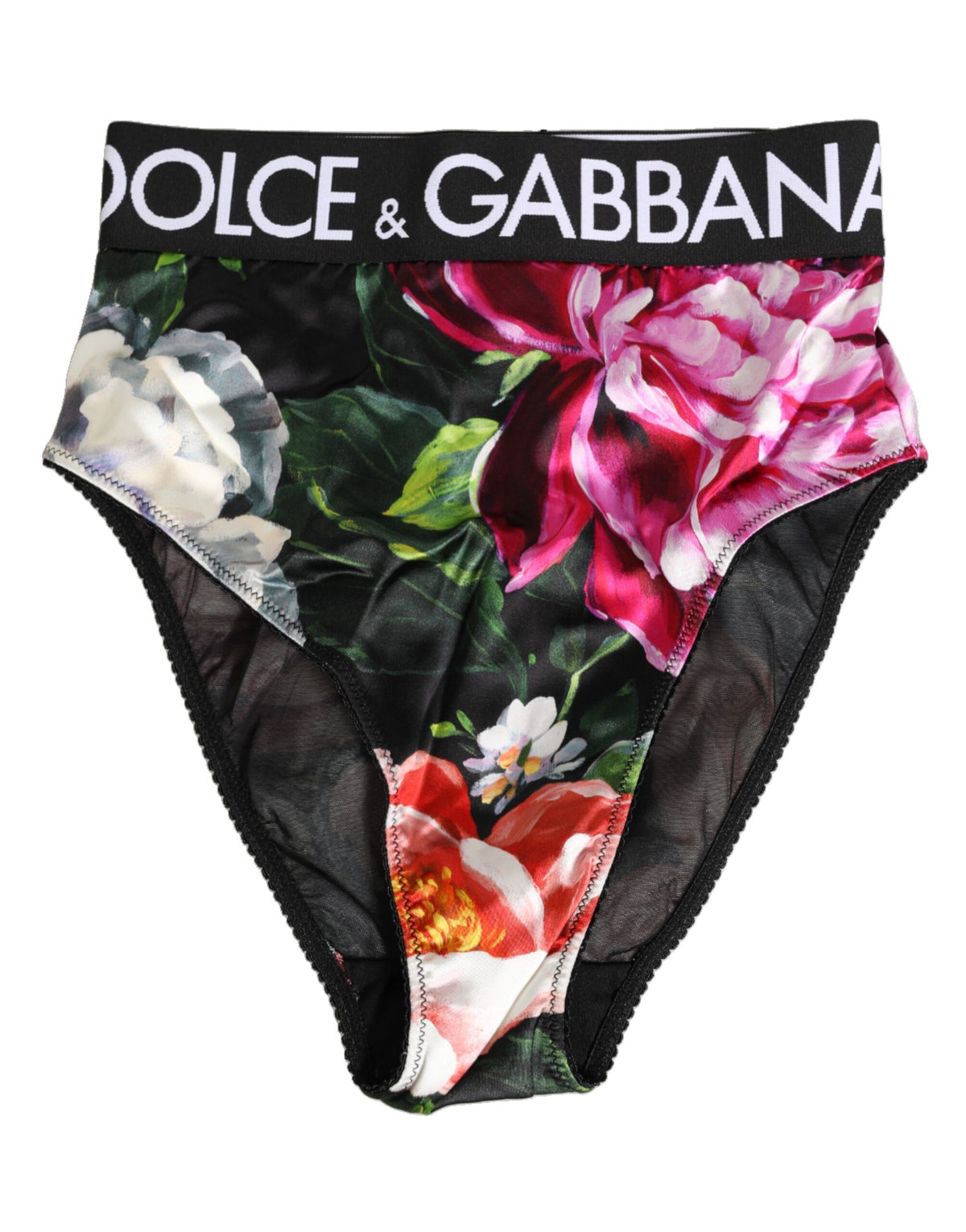 New Dolce & Gabbana Black Floral Print High Waist Panty Underwear