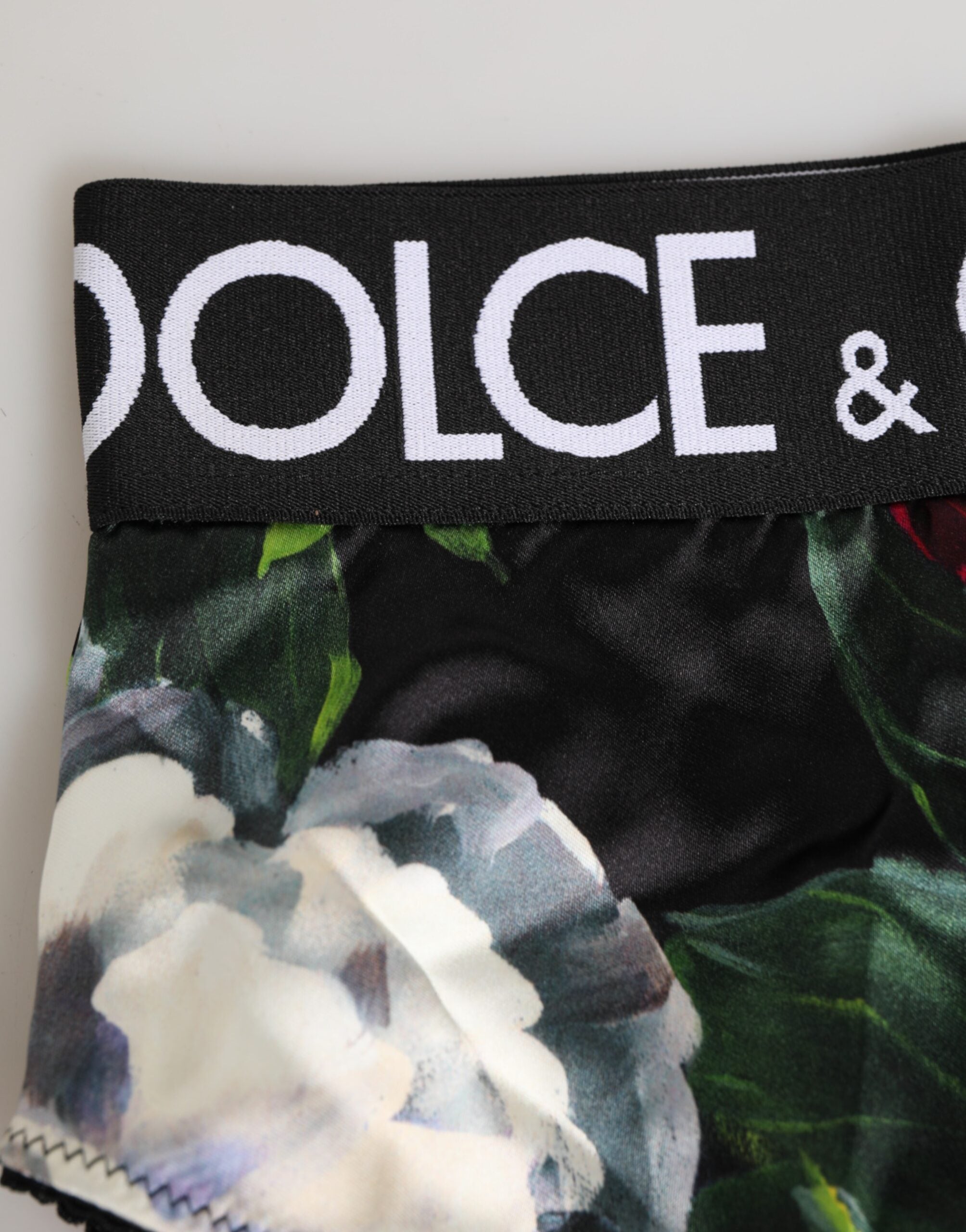New Dolce & Gabbana Black Floral Print High Waist Panty Underwear