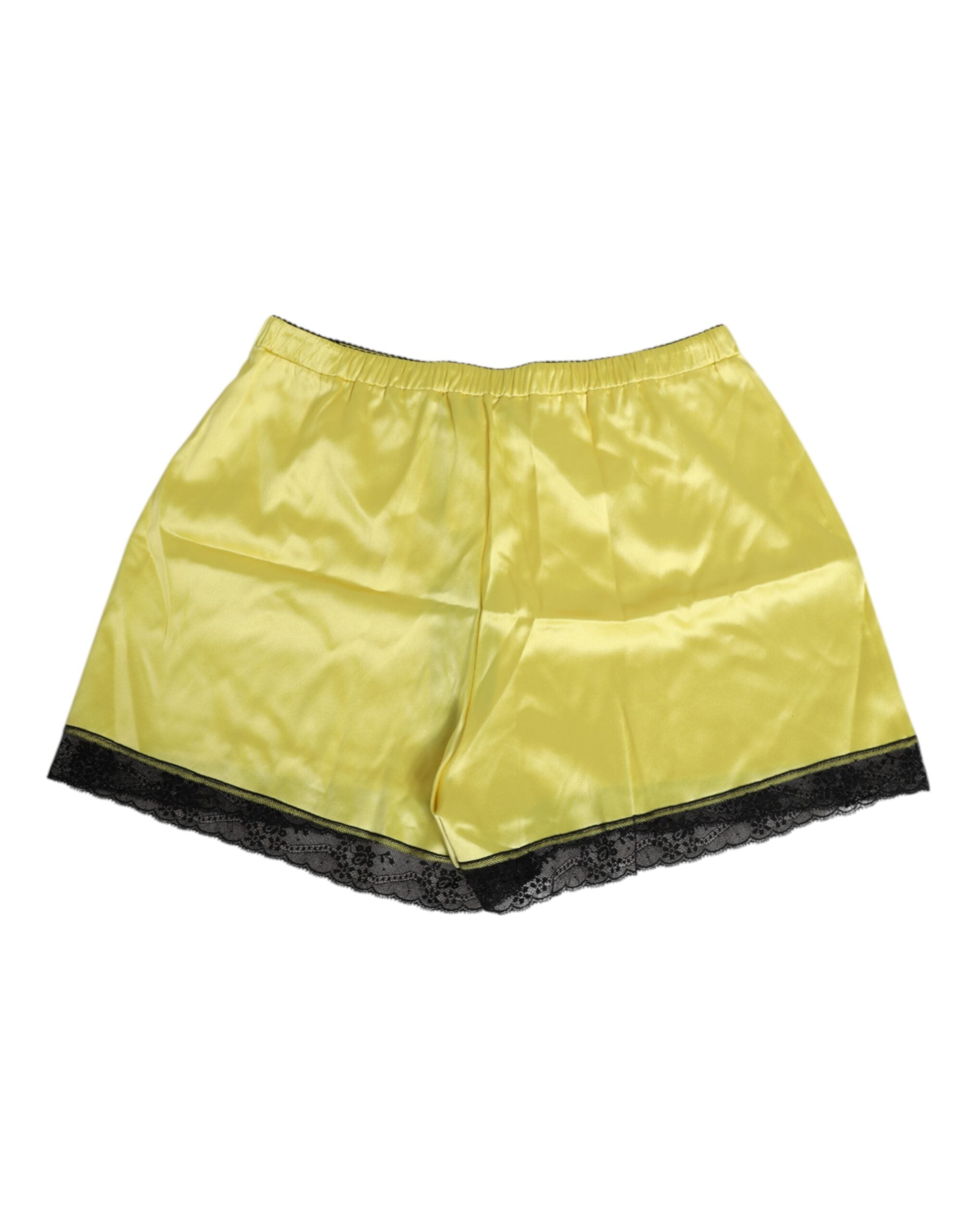 New Dolce & Gabbana Yellow Satin Silk Mid Waist Underwear Shorts