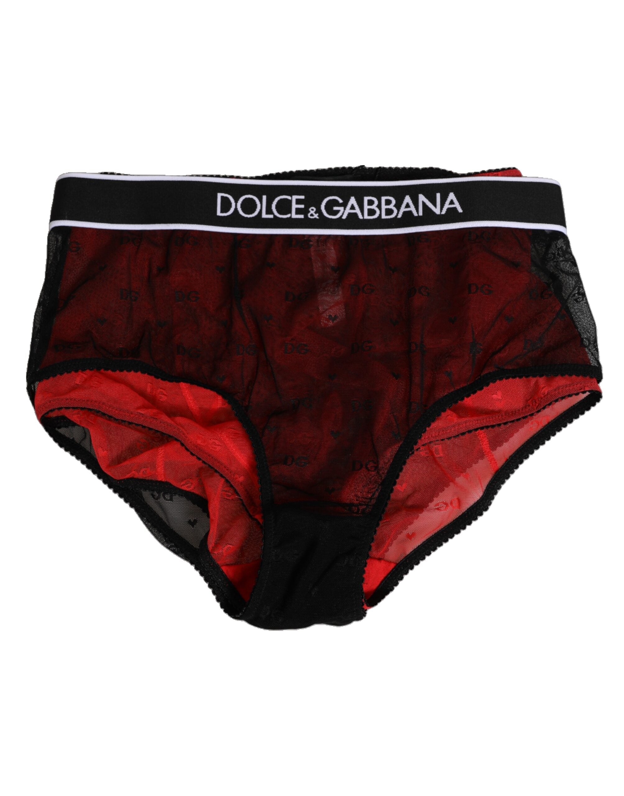 New Dolce & Gabbana Black Red Nylon High Waist Girdle Underwear