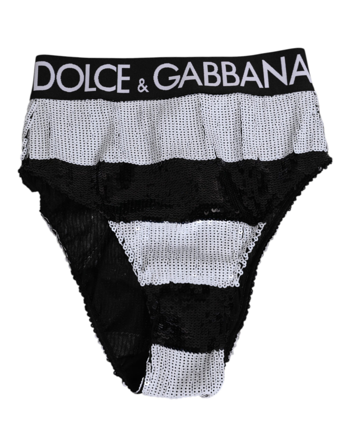 New Dolce & Gabbana Black White Sequin High Waist Panty Underwear