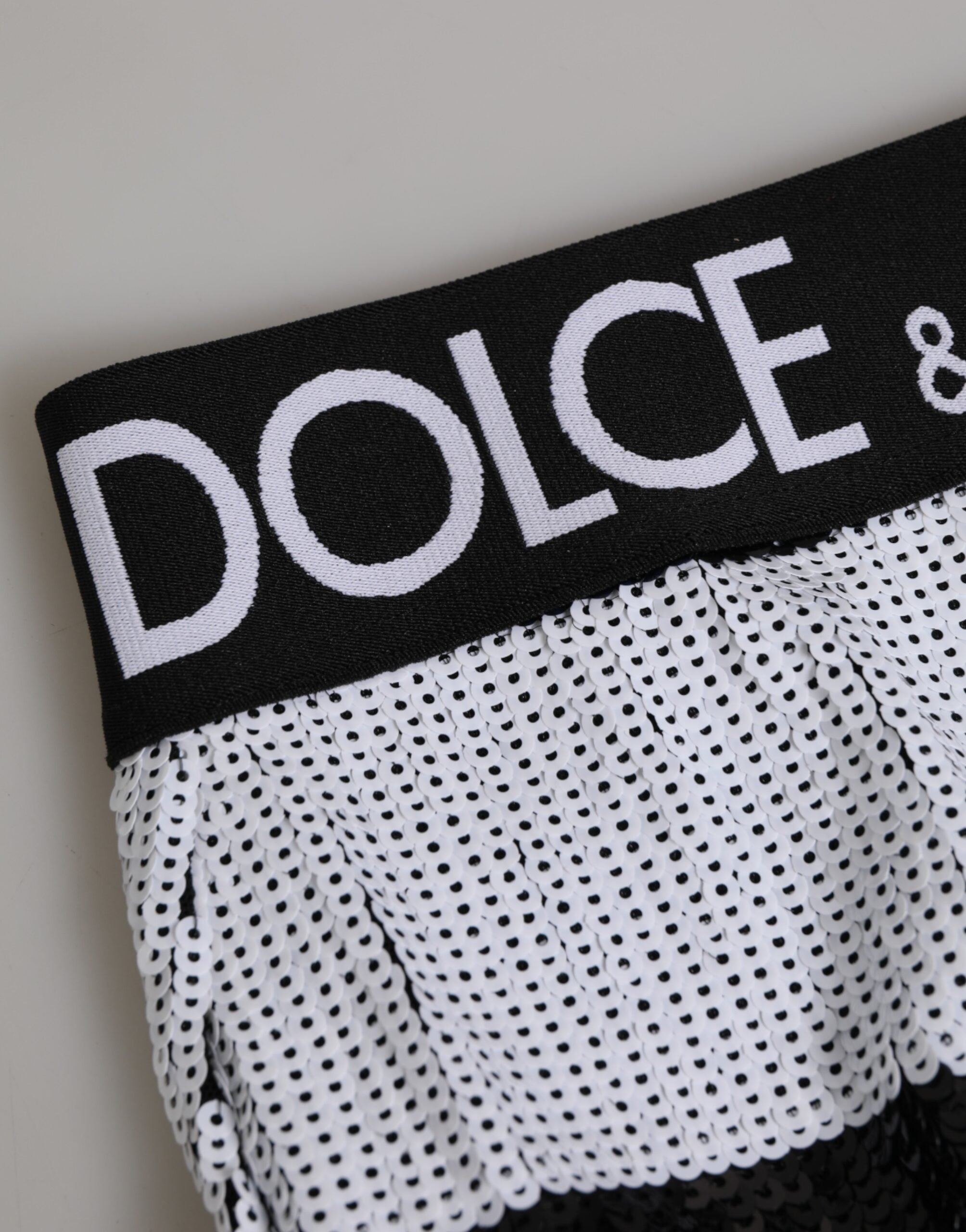 New Dolce & Gabbana Black White Sequin High Waist Panty Underwear