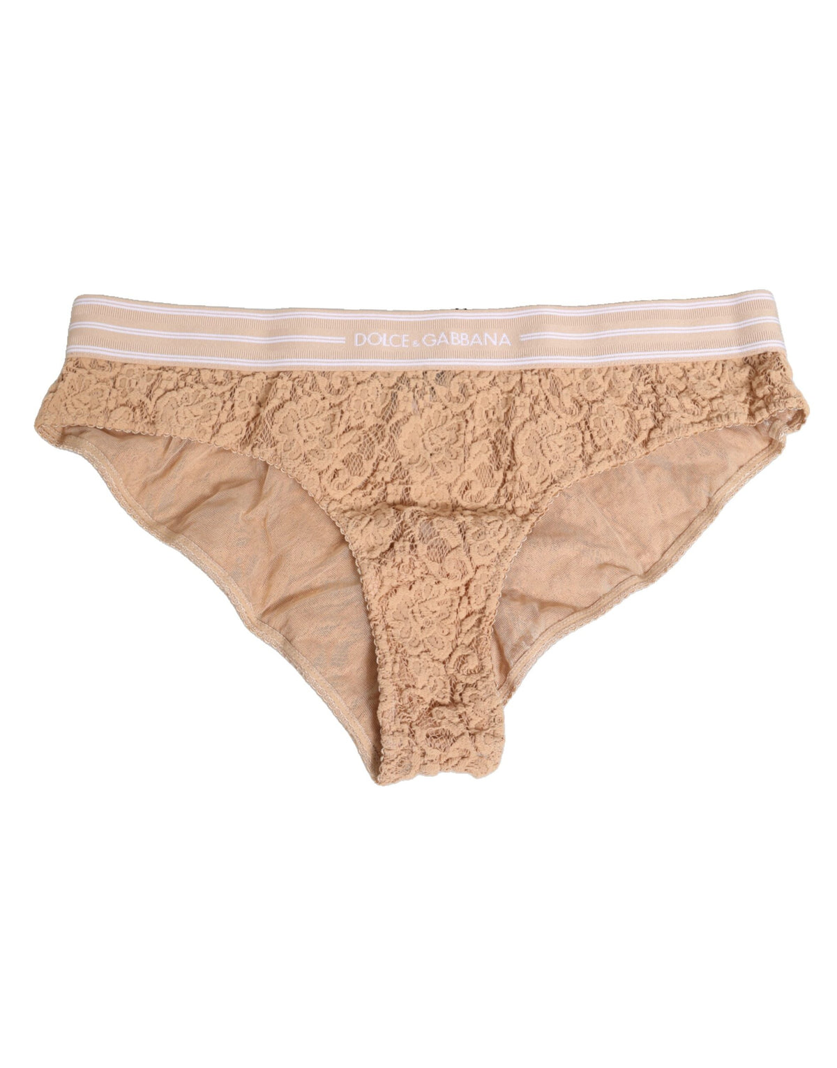New Dolce & Gabbana Beige Lace Nylon High Waist Panty Underwear