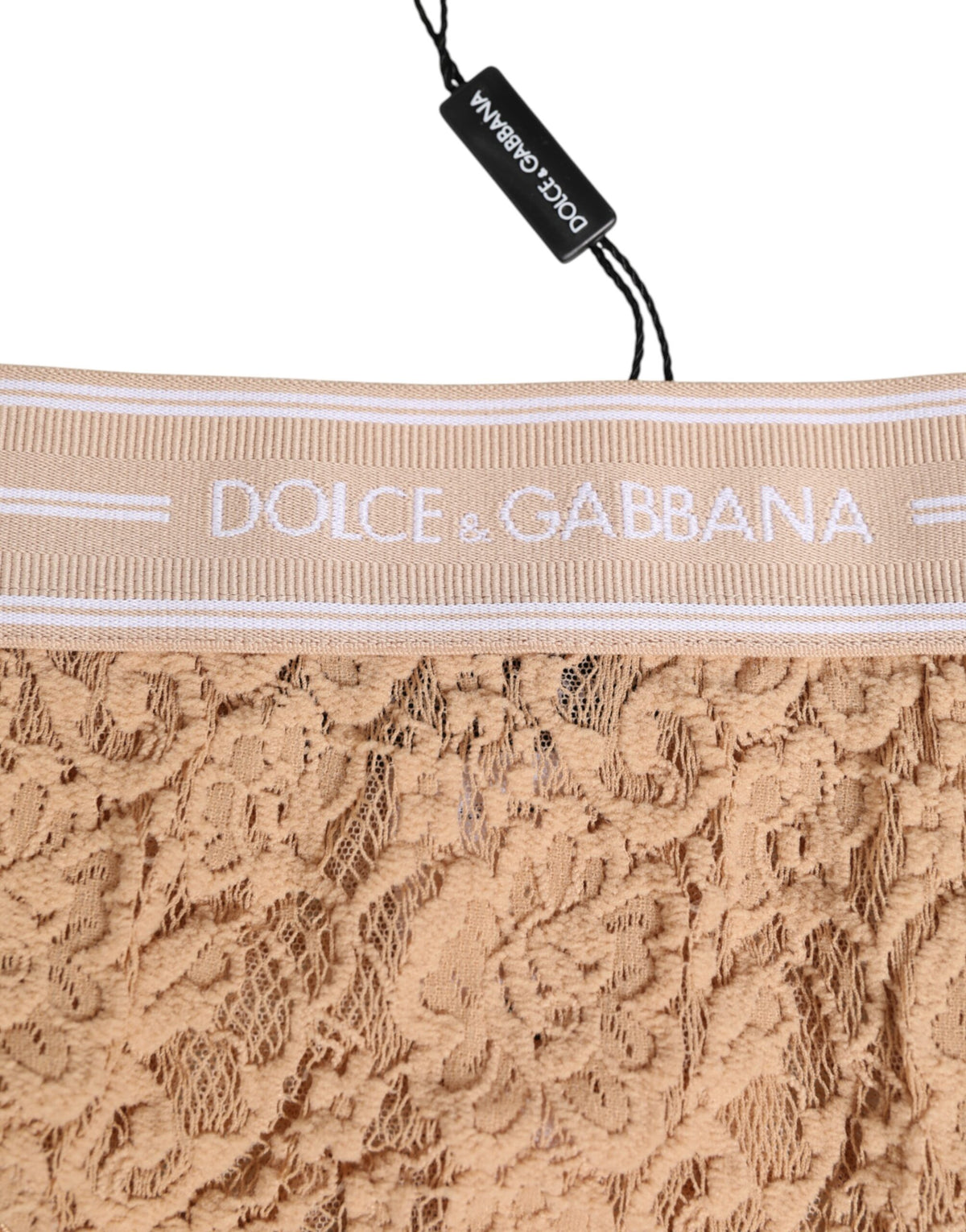 New Dolce & Gabbana Beige Lace Nylon High Waist Panty Underwear
