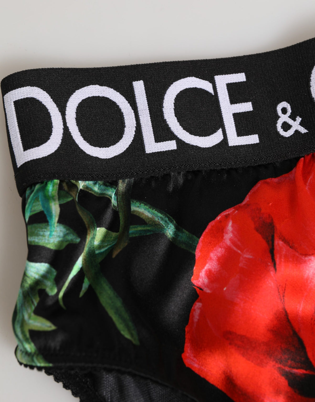 New Dolce & Gabbana Black Floral Silk High Waist Panty Underwear