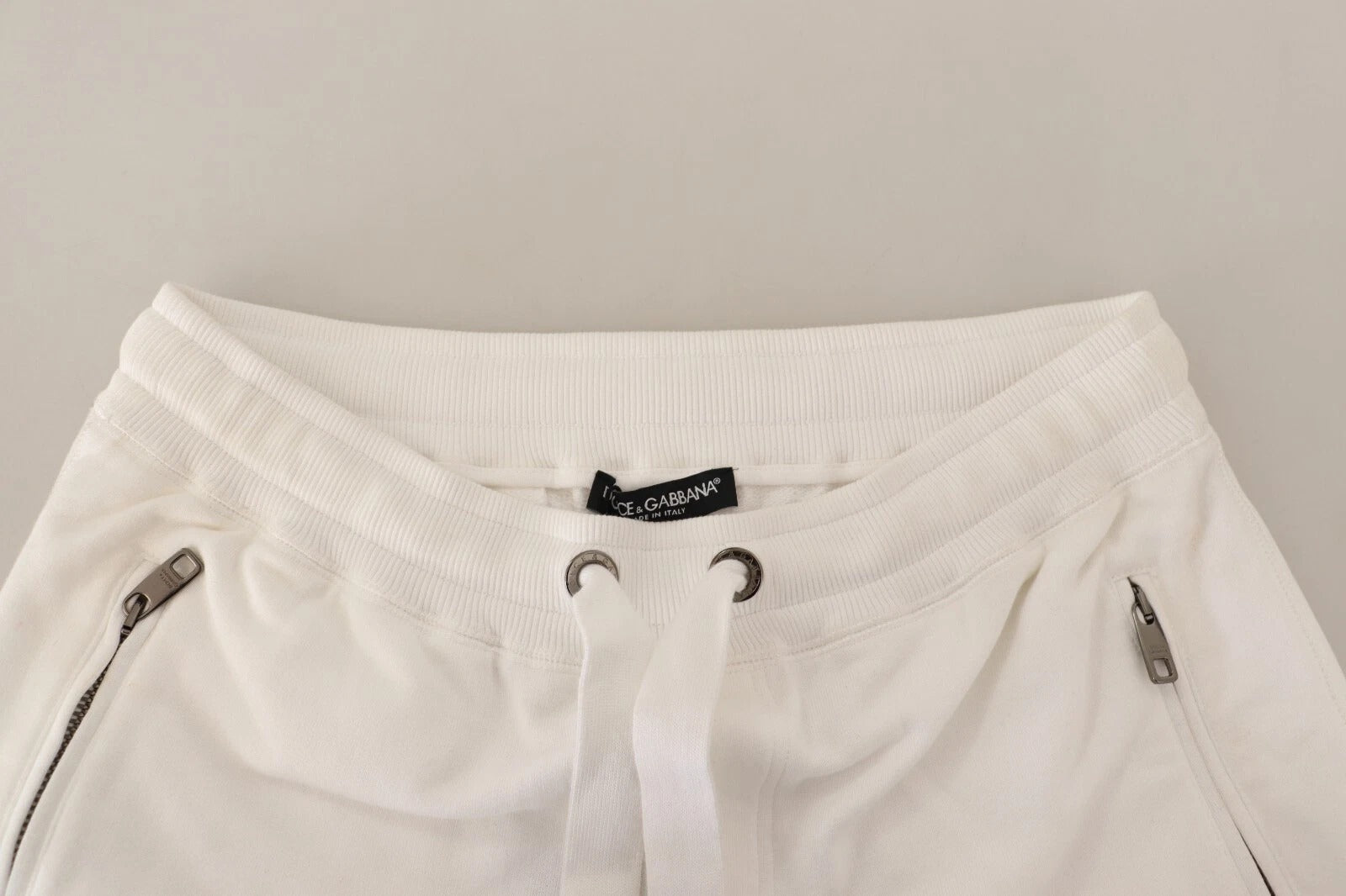 New Dolce & Gabbana White Cotton Logo Patch Sweatpants Jogging Pants