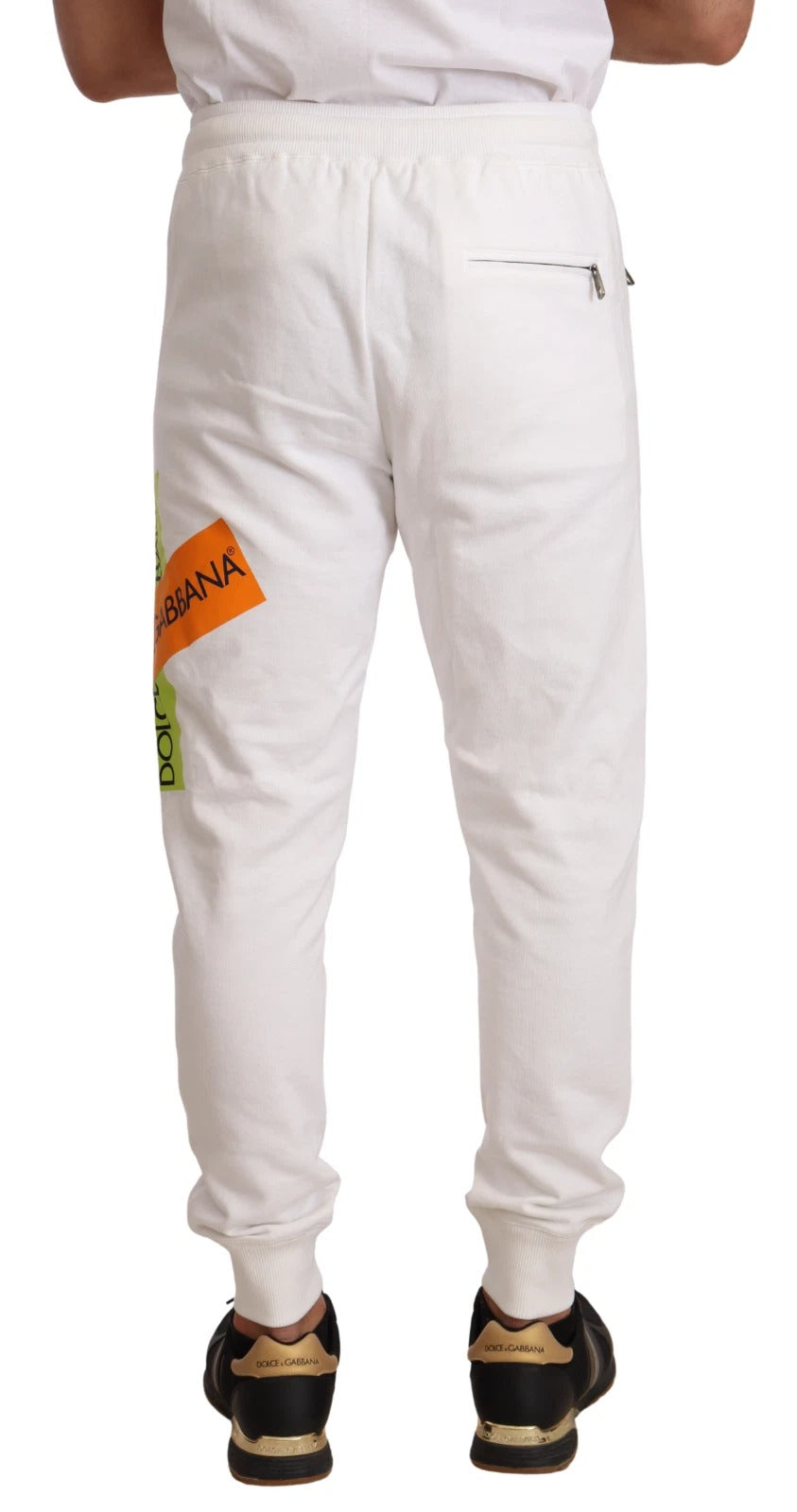New Dolce & Gabbana White Cotton Logo Patch Sweatpants Jogging Pants