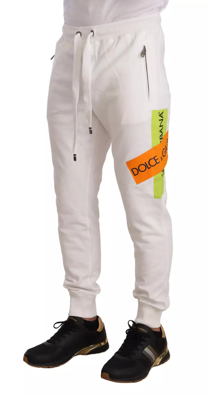 New Dolce & Gabbana White Cotton Logo Patch Sweatpants Jogging Pants