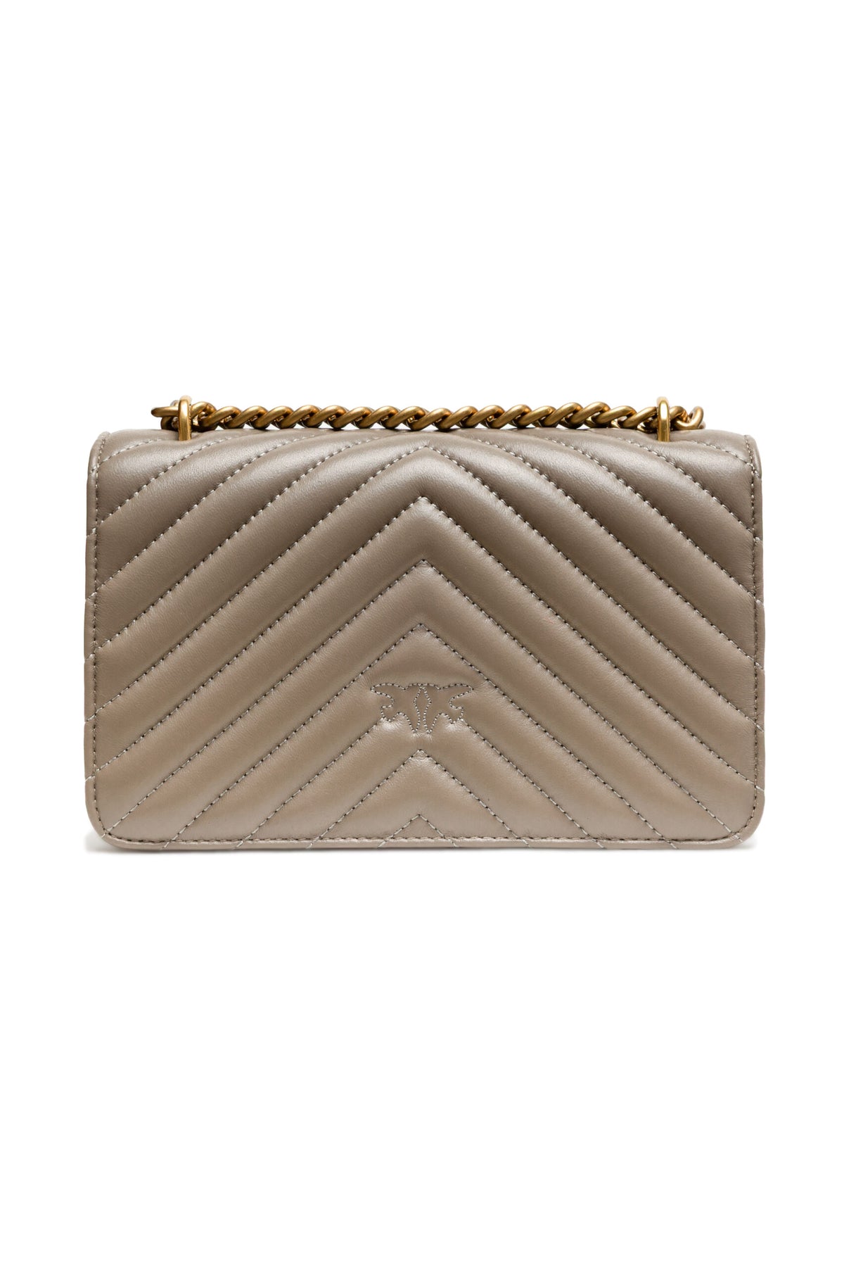 PINKO Grey Leather Love One Mini Shoulder Bag