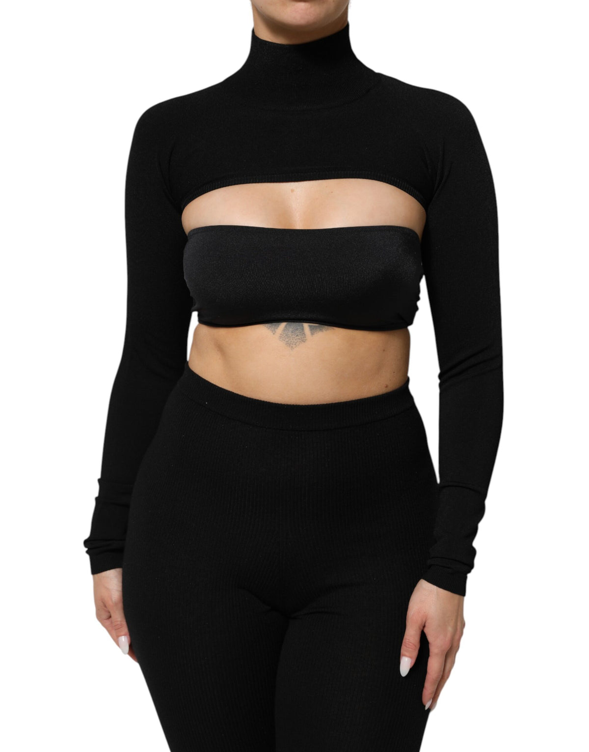 Dolce & Gabbana Black Viscose Turtle Neck Crop Pullover Top