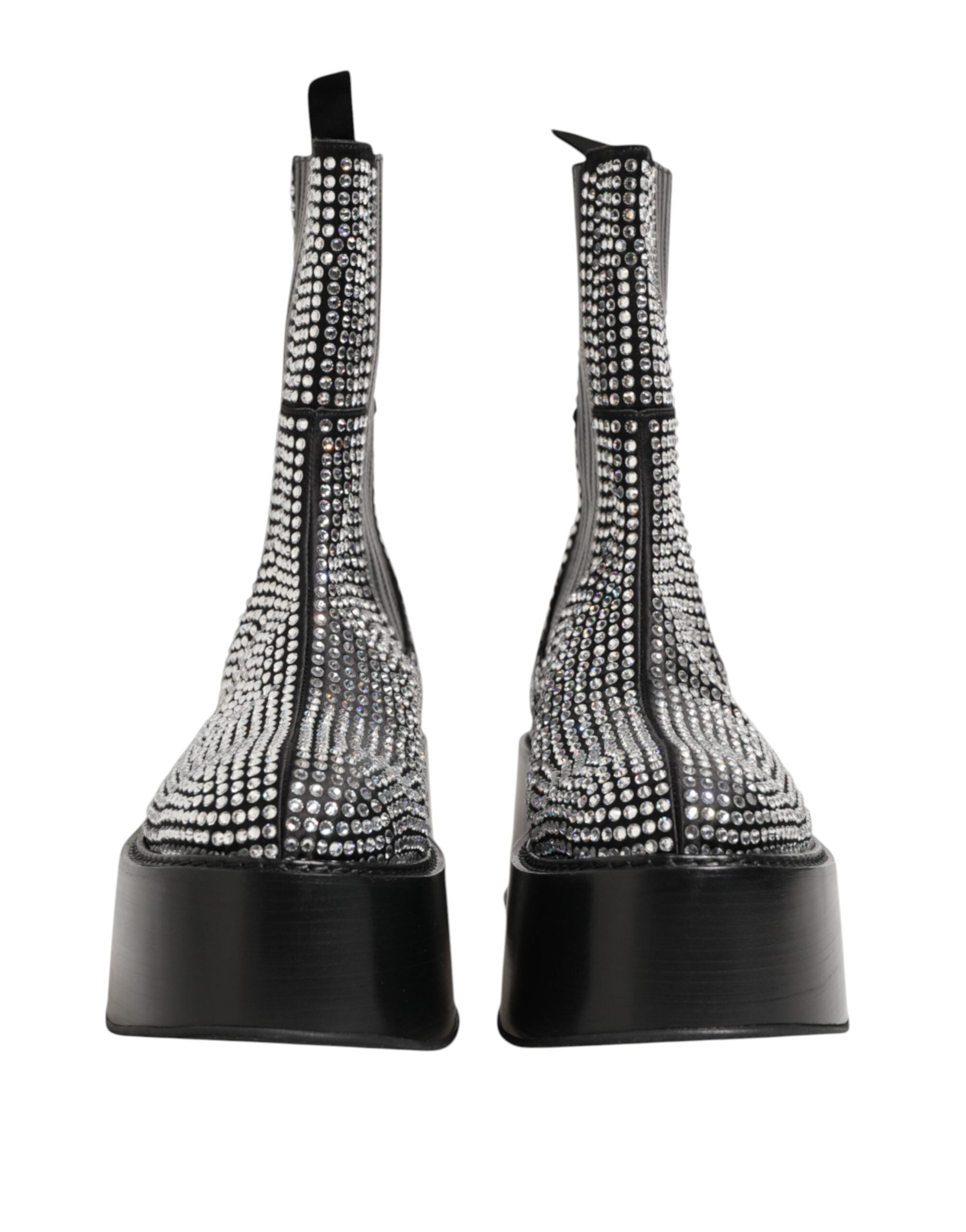 Dolce & Gabbana Black Crystal Strass Mid Calf Short Boots Shoes