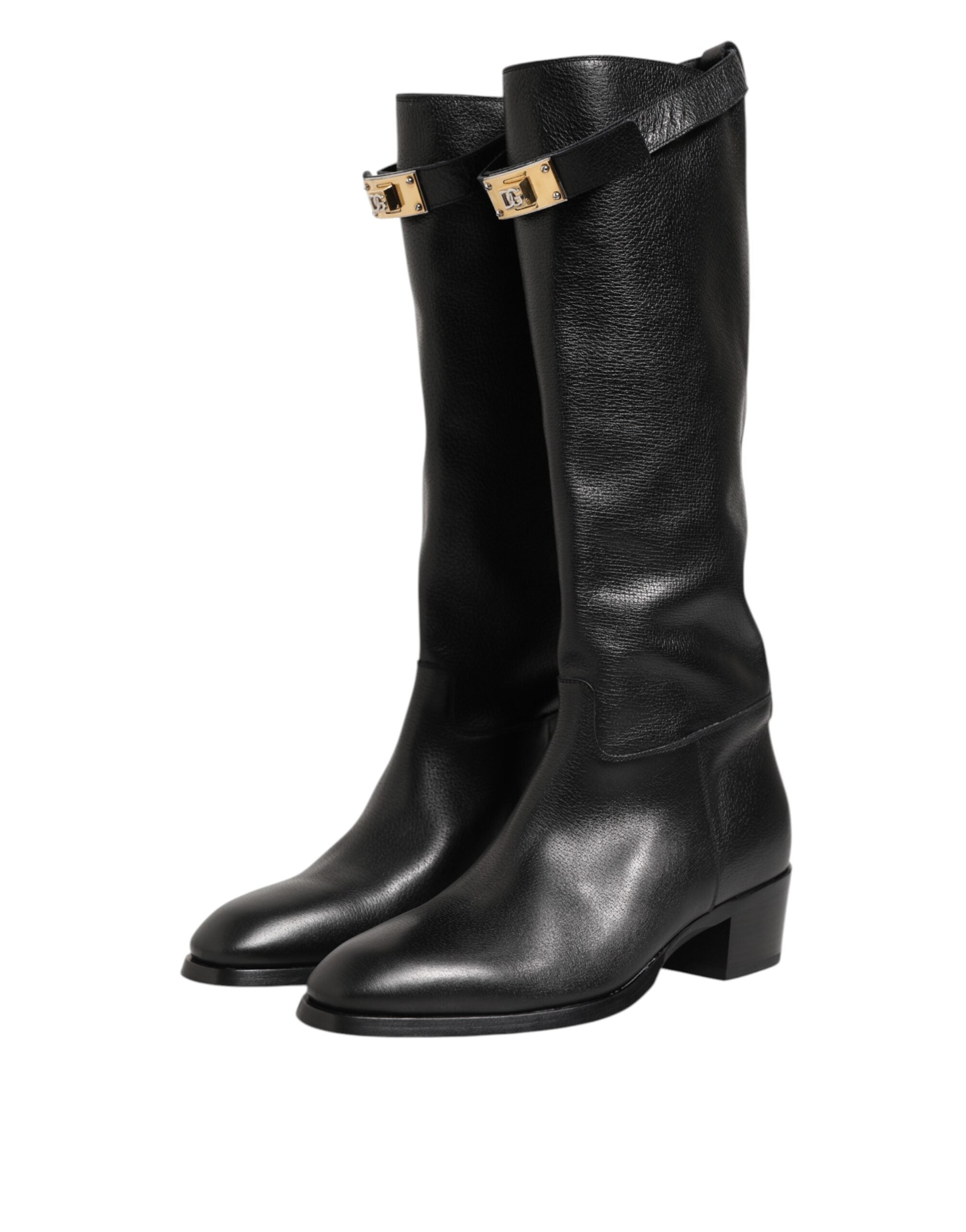 New Dolce & Gabbana Black Logo Plaque Over The Calf Boots Shoes
