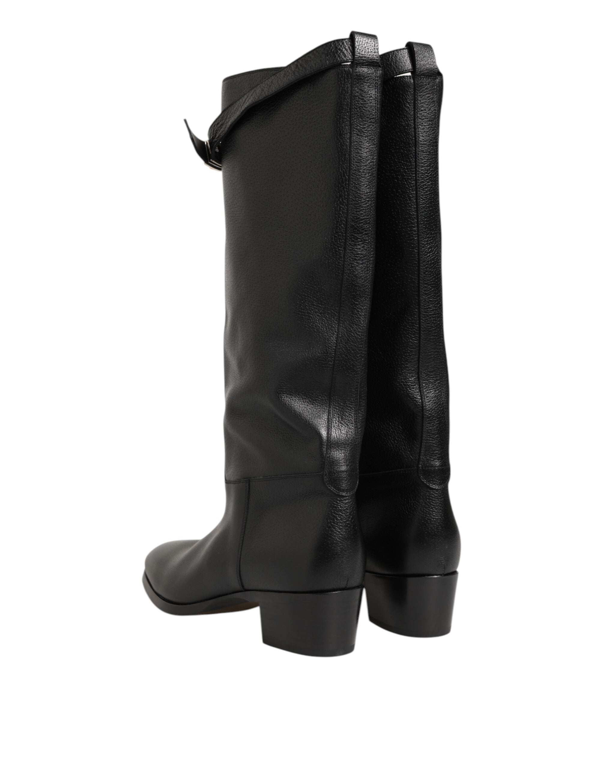 New Dolce & Gabbana Black Logo Plaque Over The Calf Boots Shoes