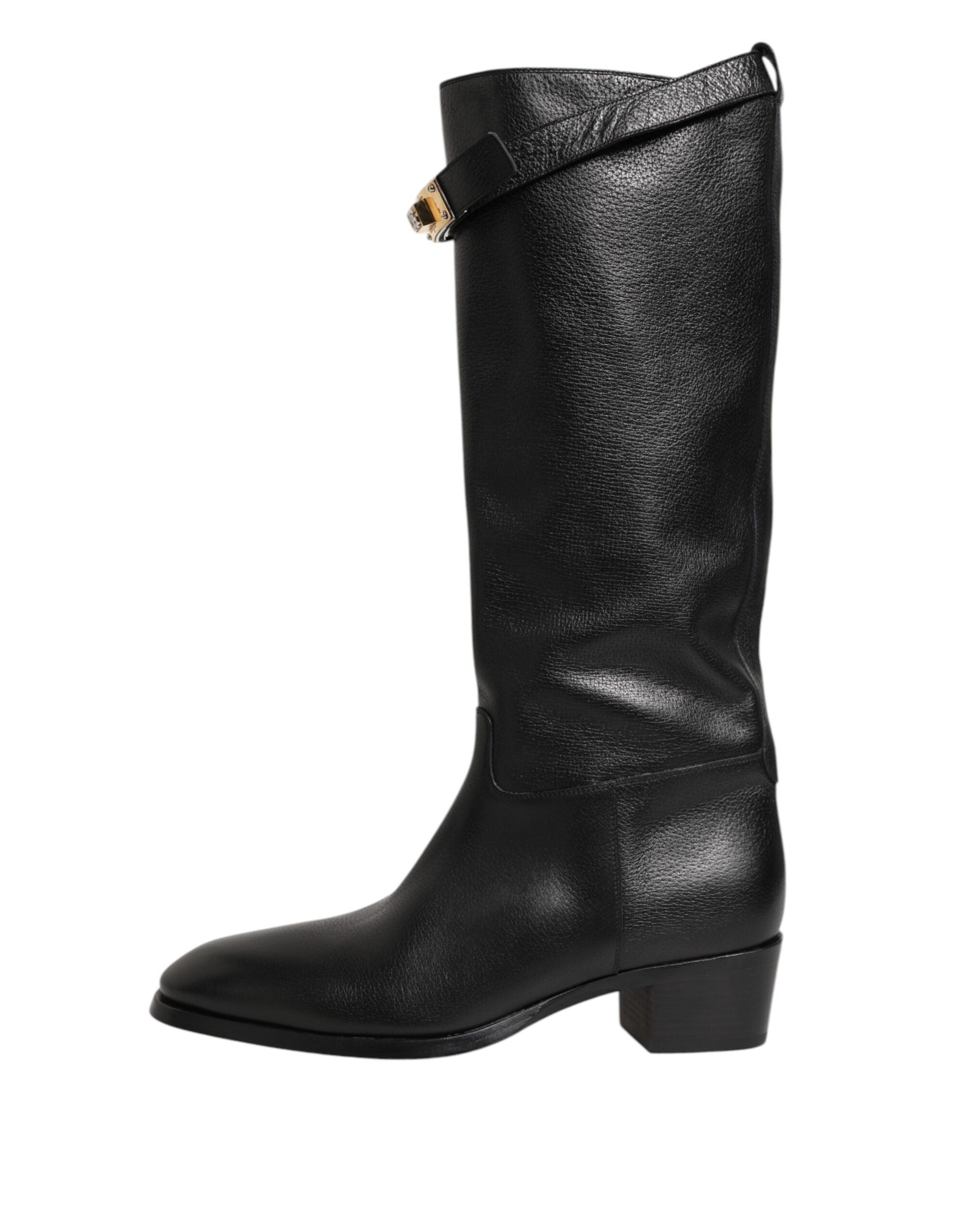 New Dolce & Gabbana Black Logo Plaque Over The Calf Boots Shoes