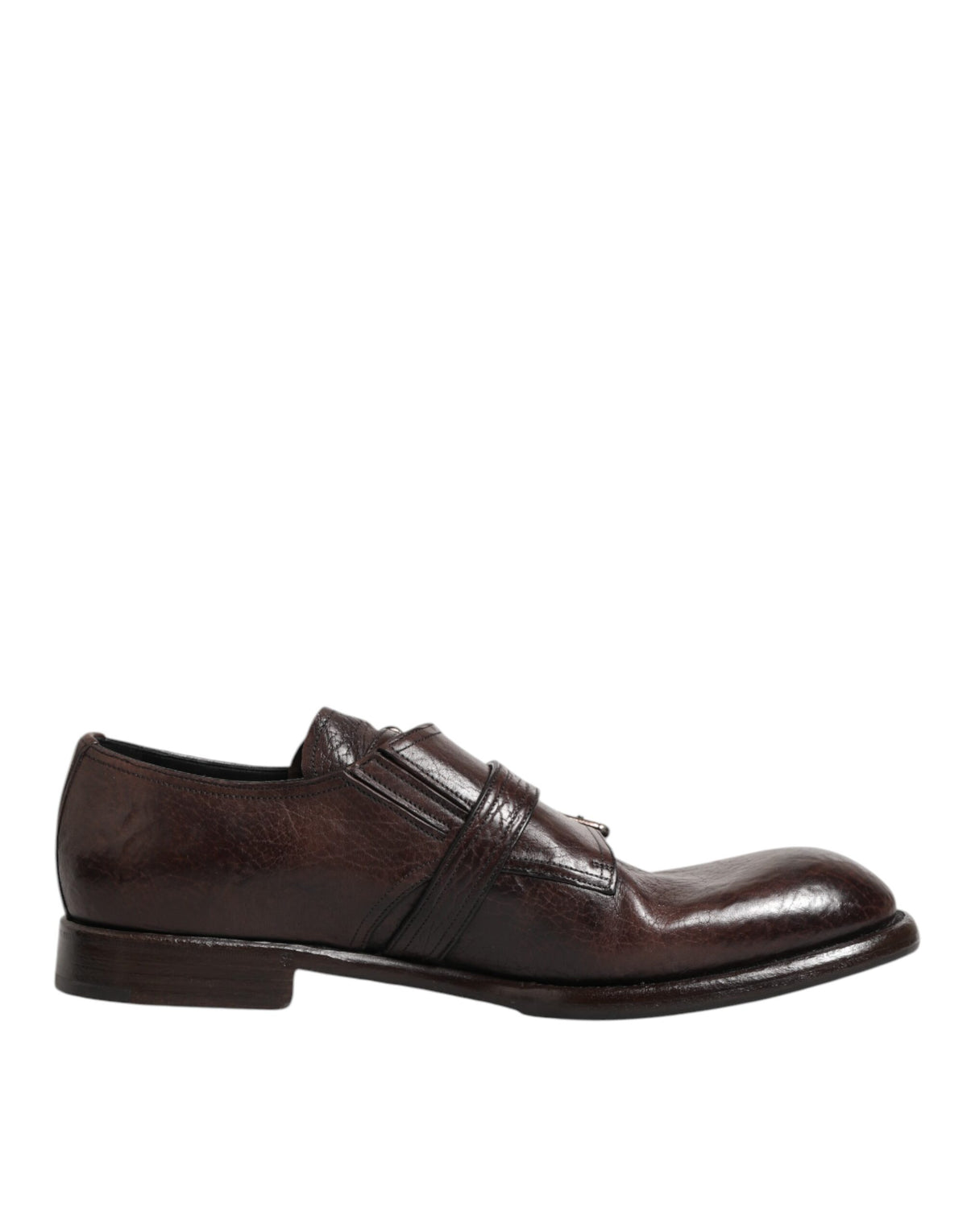 New Dolce & Gabbana Brown Leather Monk Strap Formal Derby Shoes