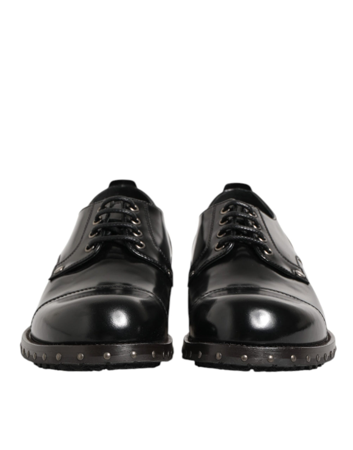 New Dolce & Gabbana Black Leather Studded Men Formal Derby Shoes
