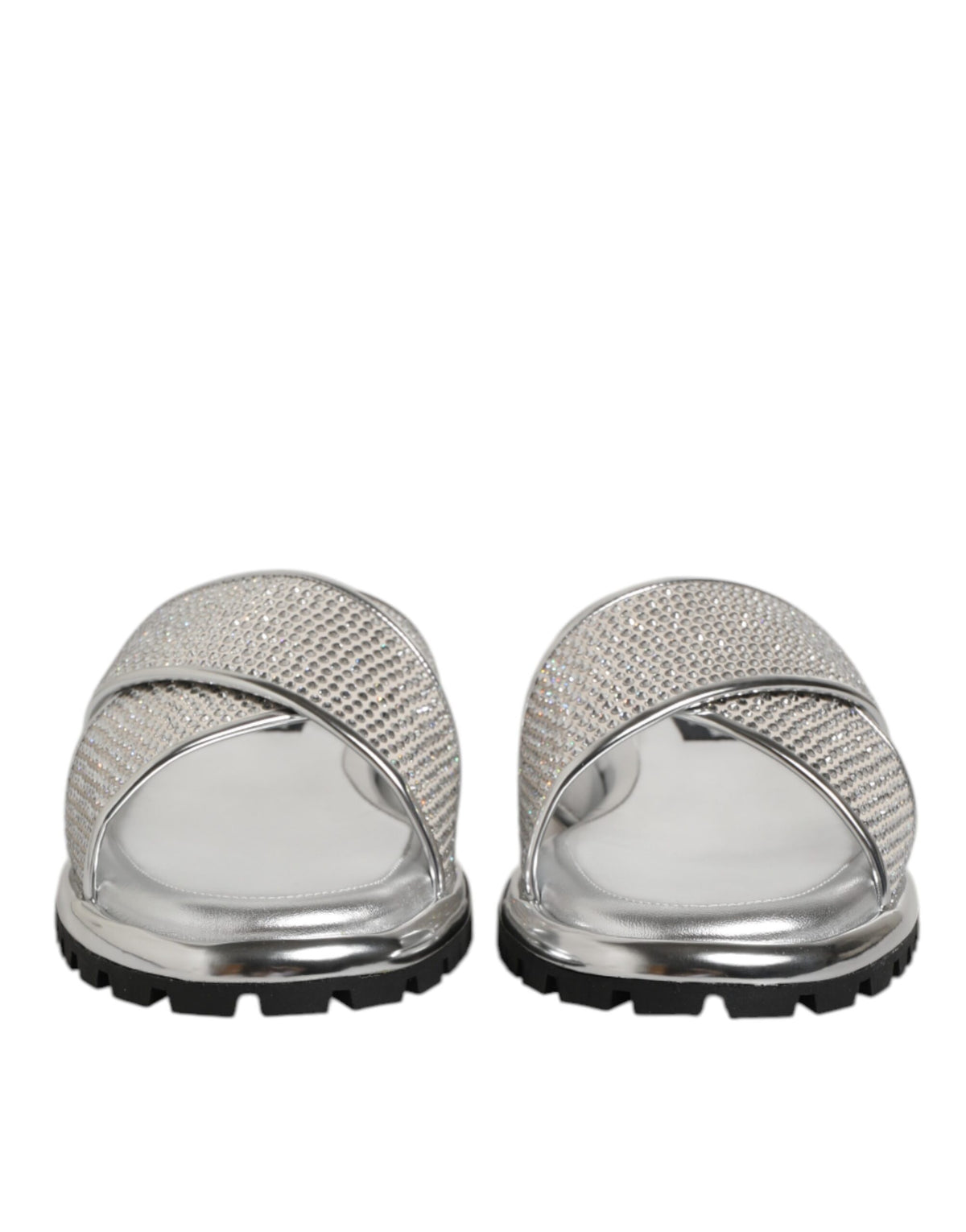 New Dolce & Gabbana Silver Strass Slides Flats Slippers Shoes