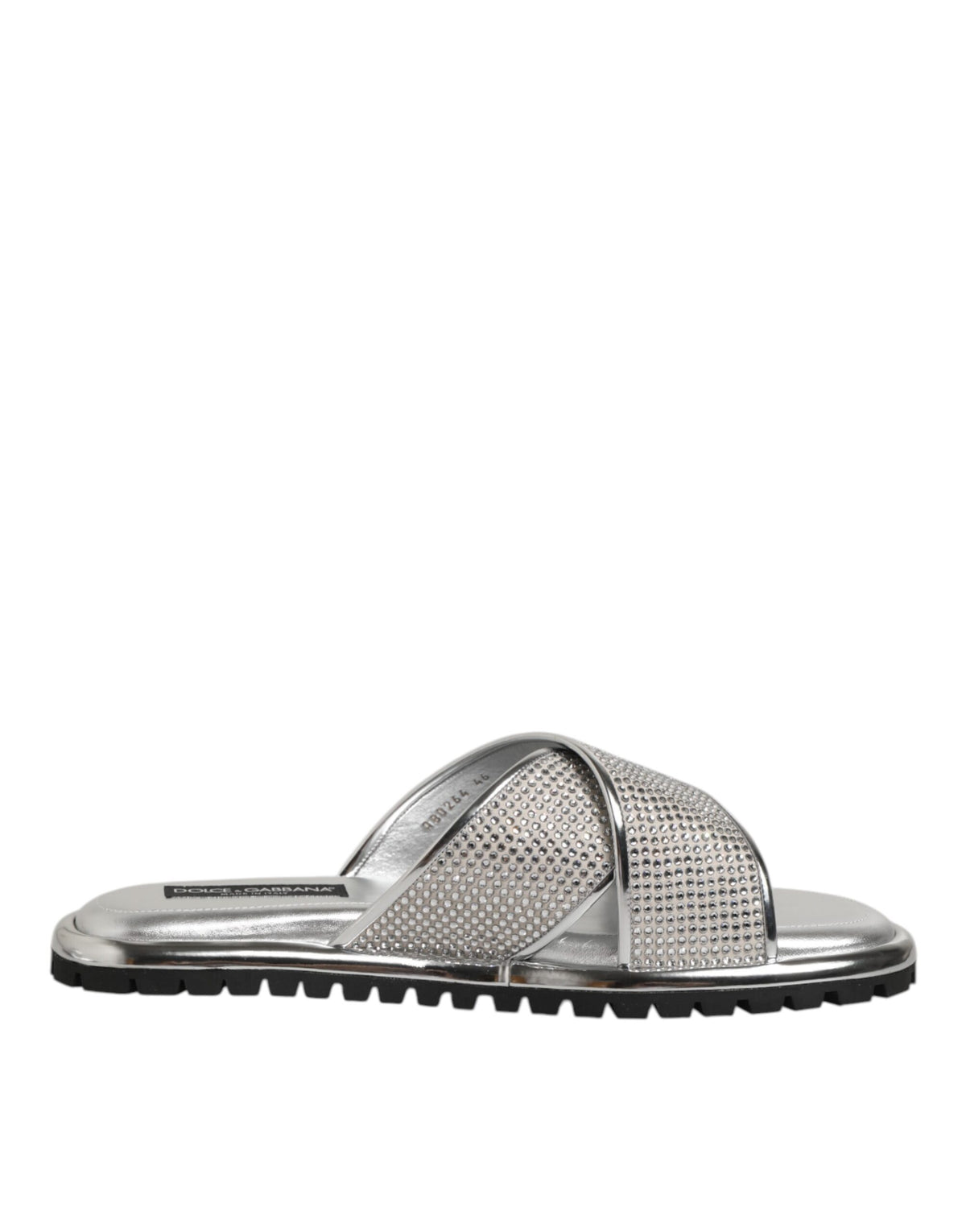 New Dolce & Gabbana Silver Strass Slides Flats Slippers Shoes