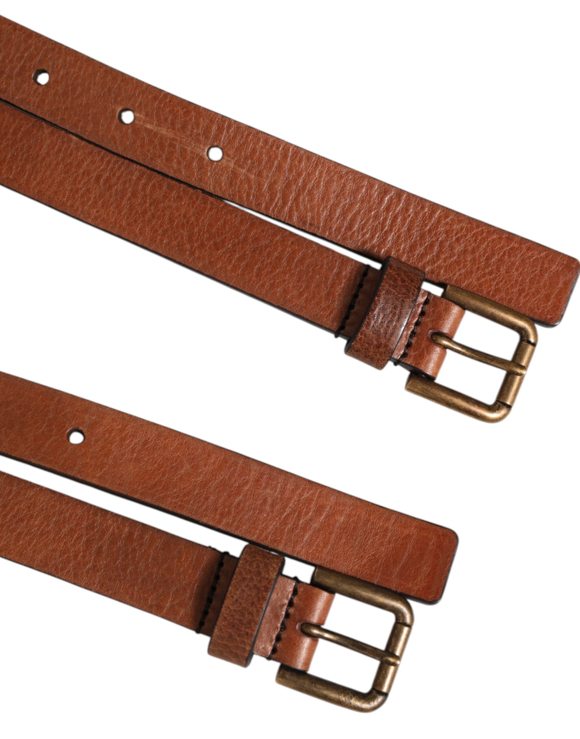 Dolce & Gabbana Brown Double Strap Leather Gold Buckle Belt