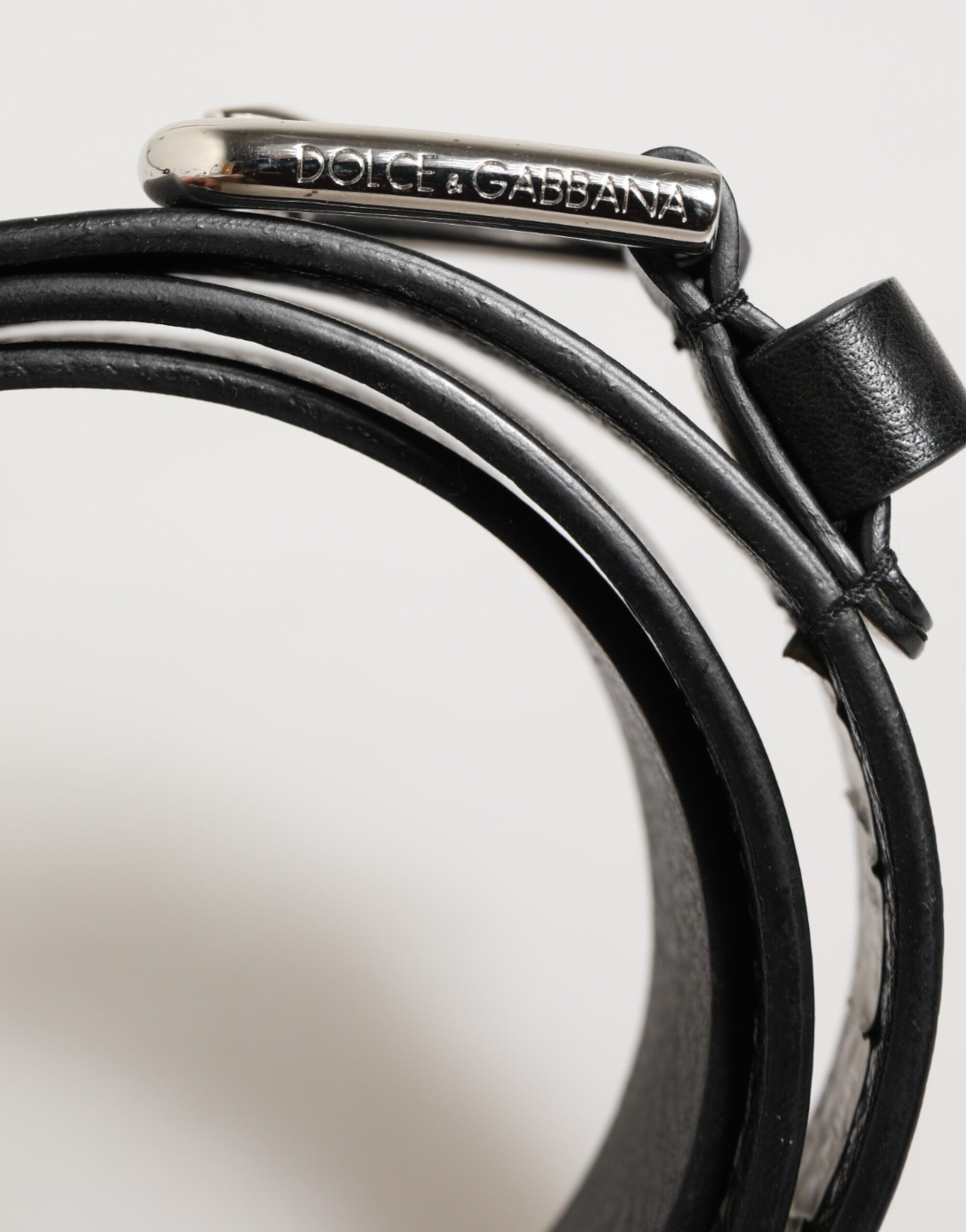 Dolce & Gabbana Black Leather Classic Metal Logo Buckle Belt