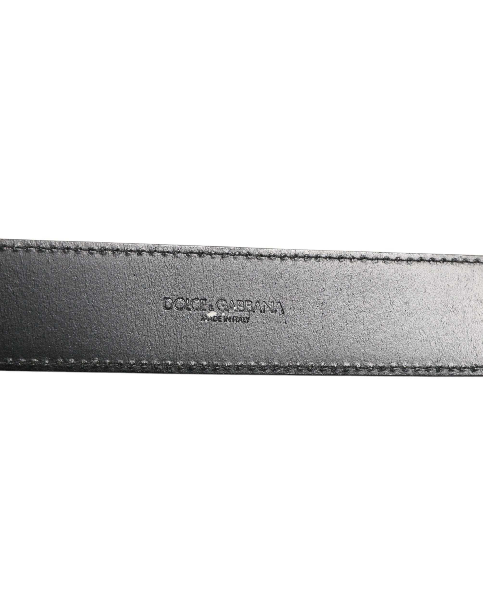 New Dolce & Gabbana Black Leather Classic Metal Logo Buckle Belt