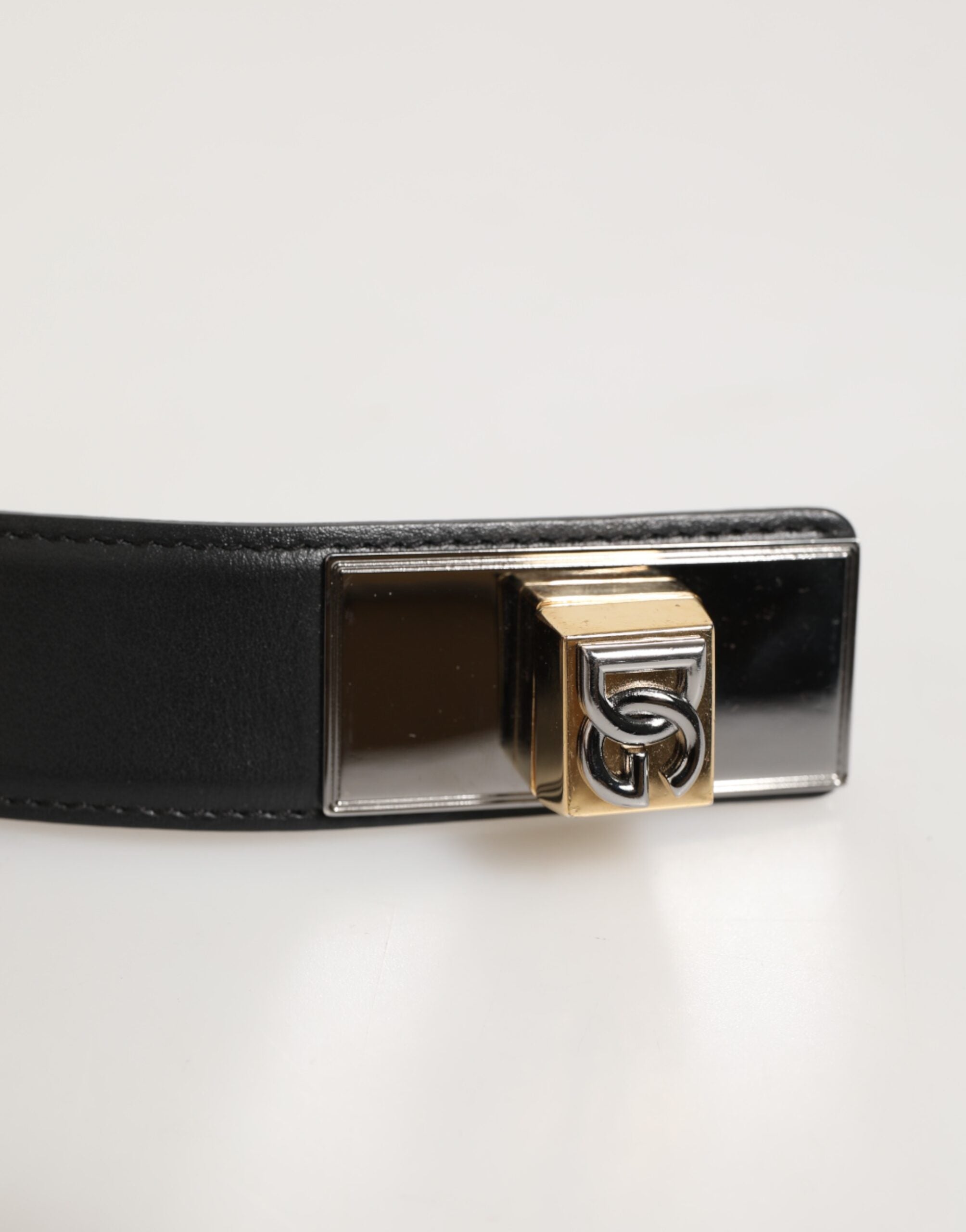 New Dolce & Gabbana Black Leather Classic Metal Logo Buckle Belt