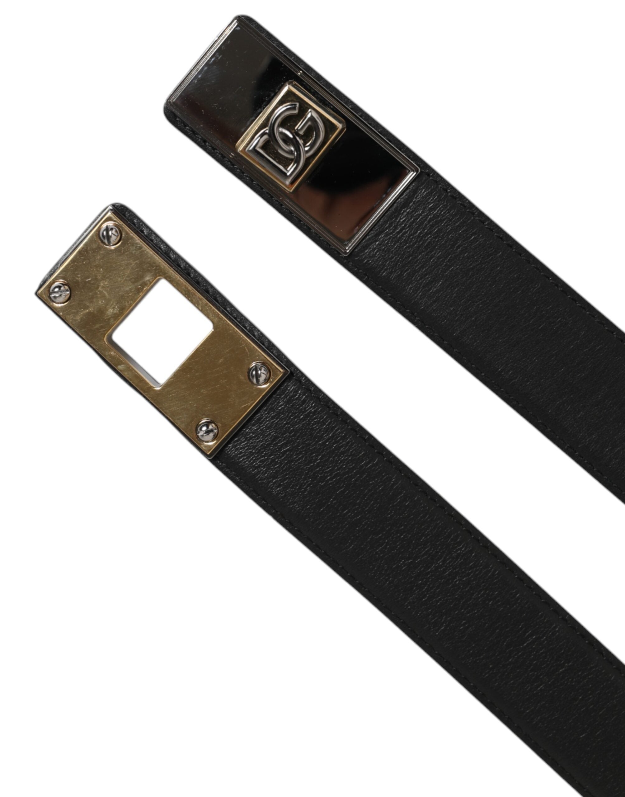 New Dolce & Gabbana Black Leather Classic Metal Logo Buckle Belt