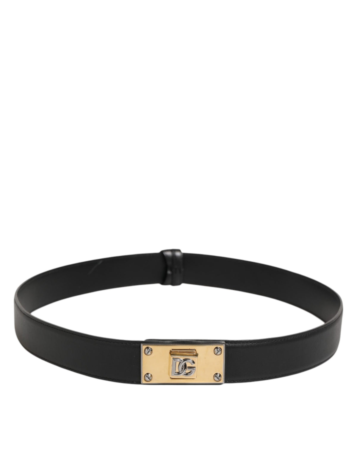 New Dolce & Gabbana Black Leather Classic Metal Logo Buckle Belt