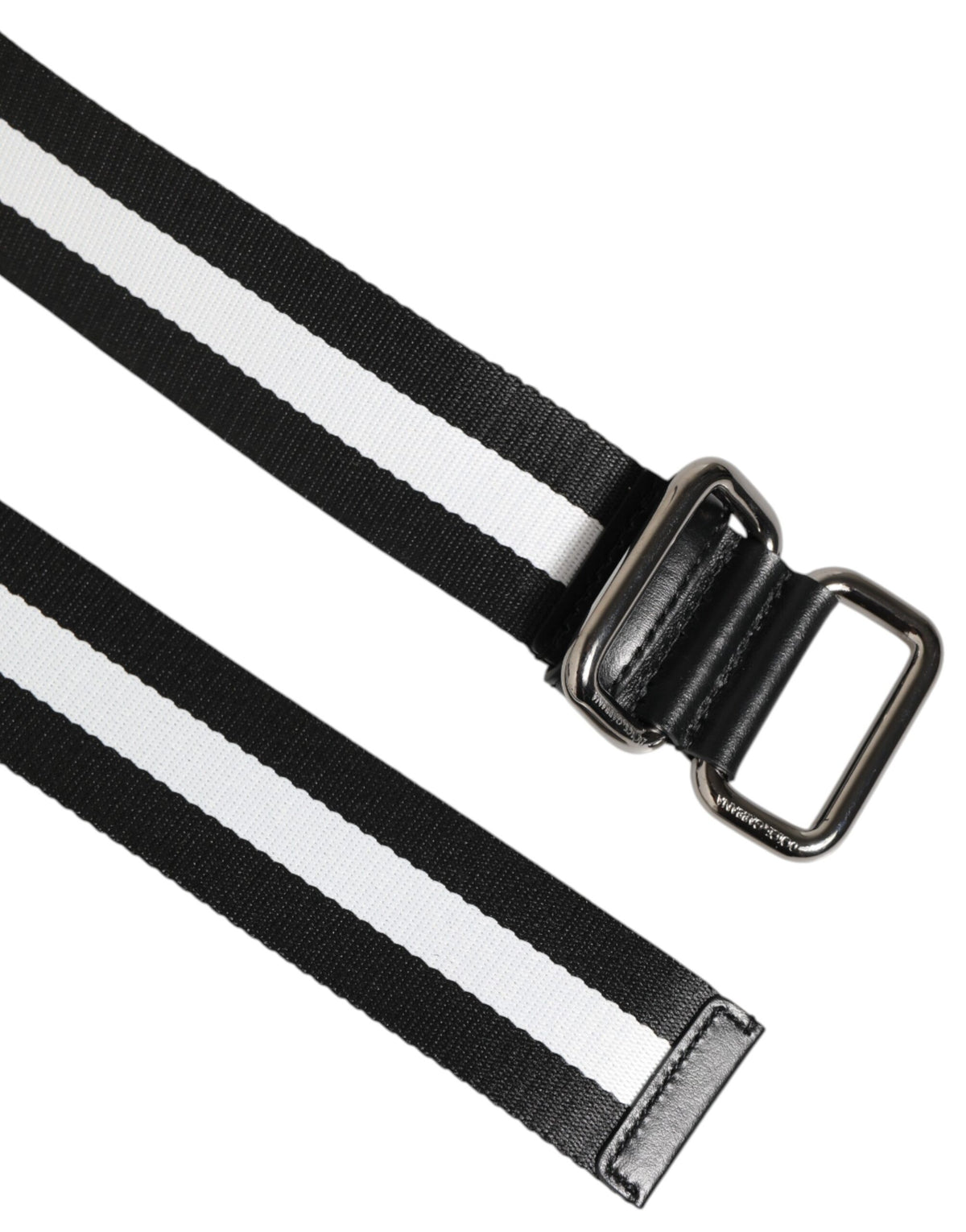 New Dolce & Gabbana Black White Striped Logo Metal Buckle Belt