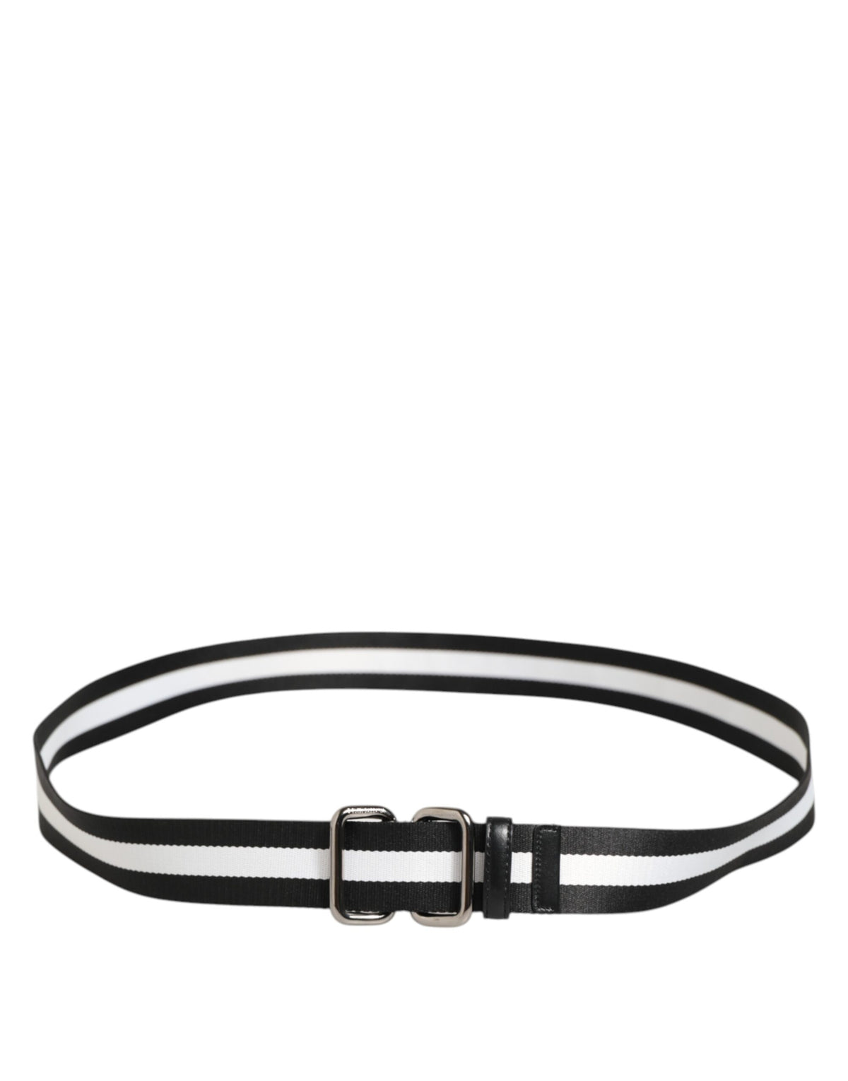 New Dolce & Gabbana Black White Striped Logo Metal Buckle Belt