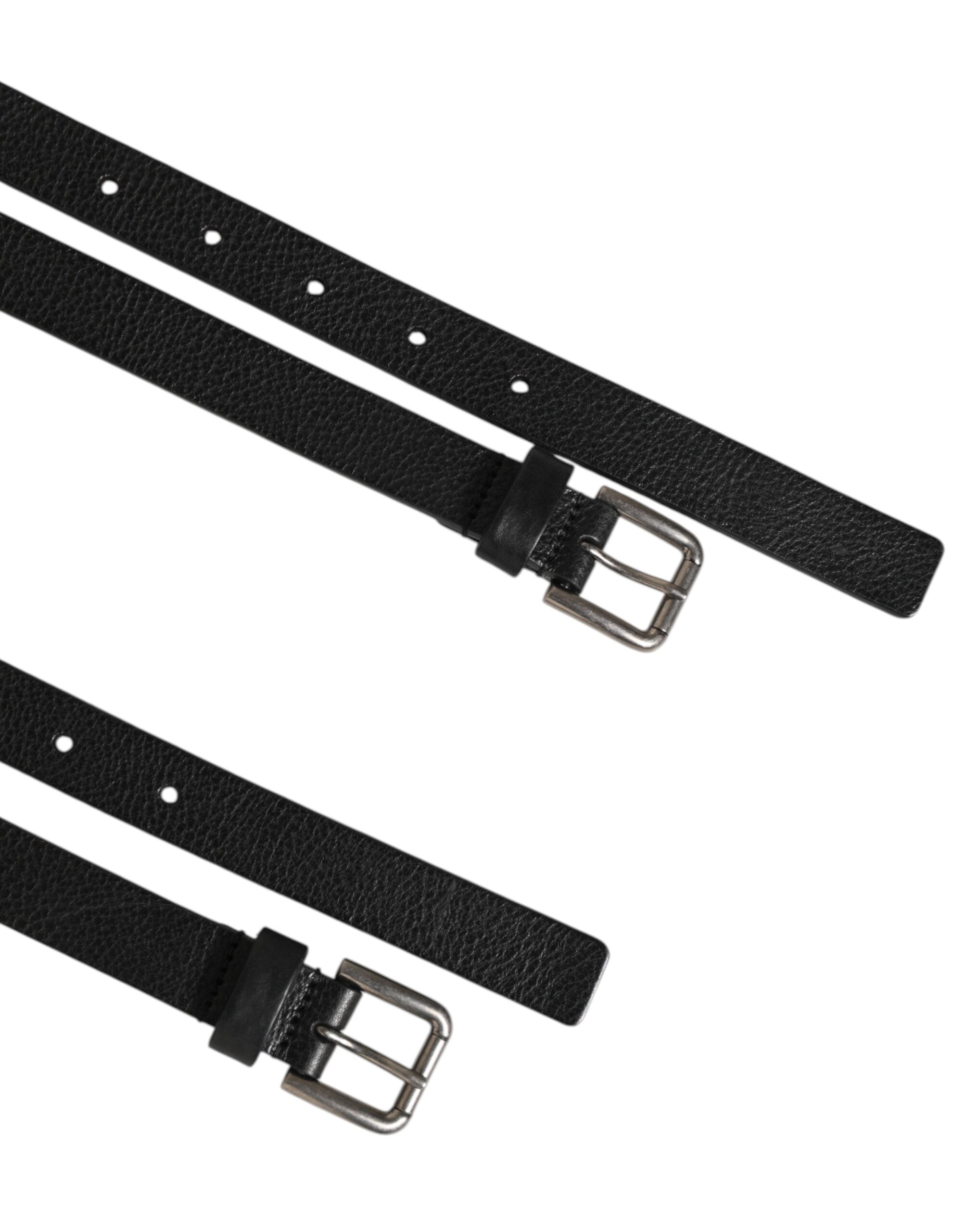 Dolce & Gabbana Black Double Strap Leather Gold Buckle Belt
