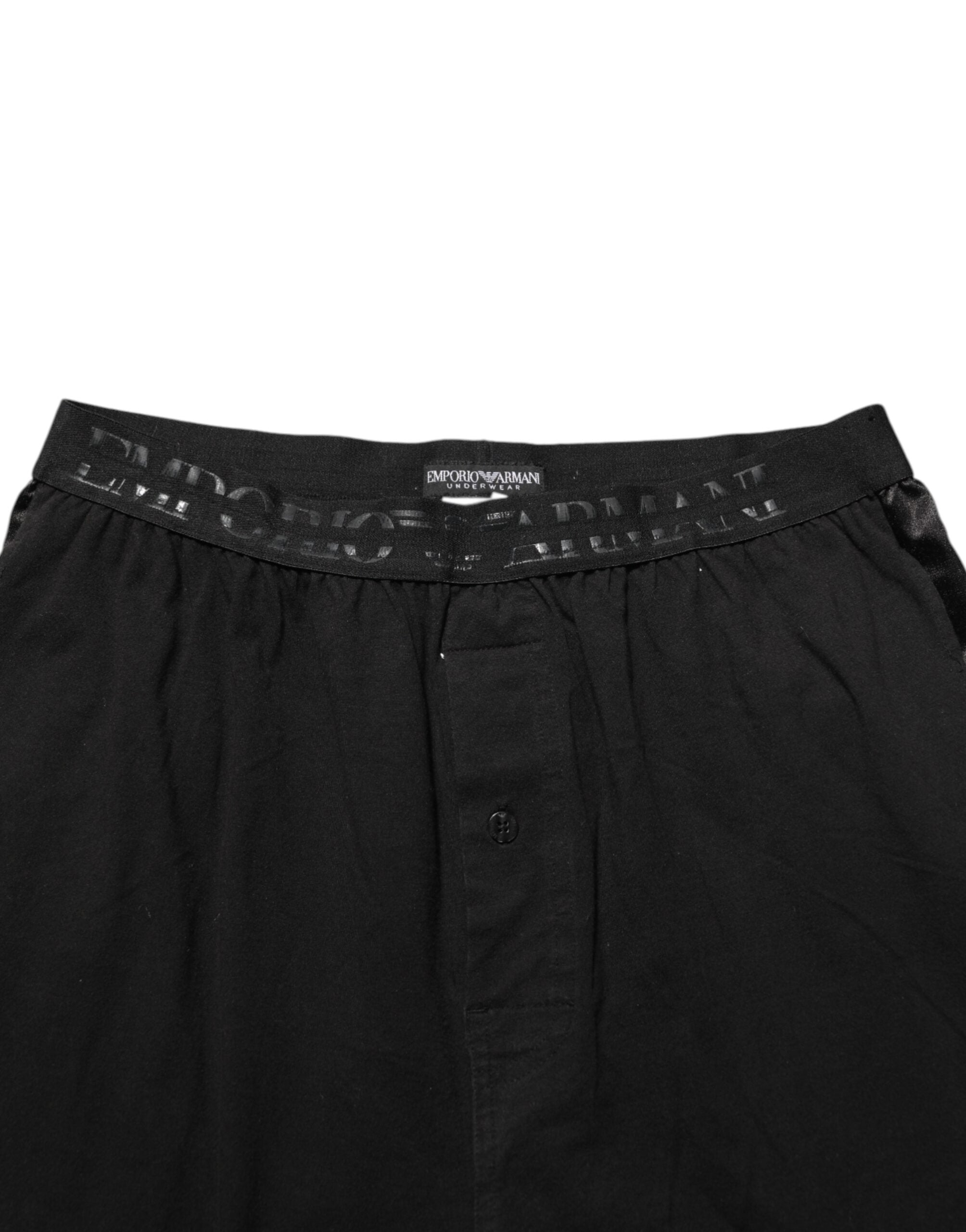 Emporio Armani Black Cotton Blend Logo Waistband Trouser Pants