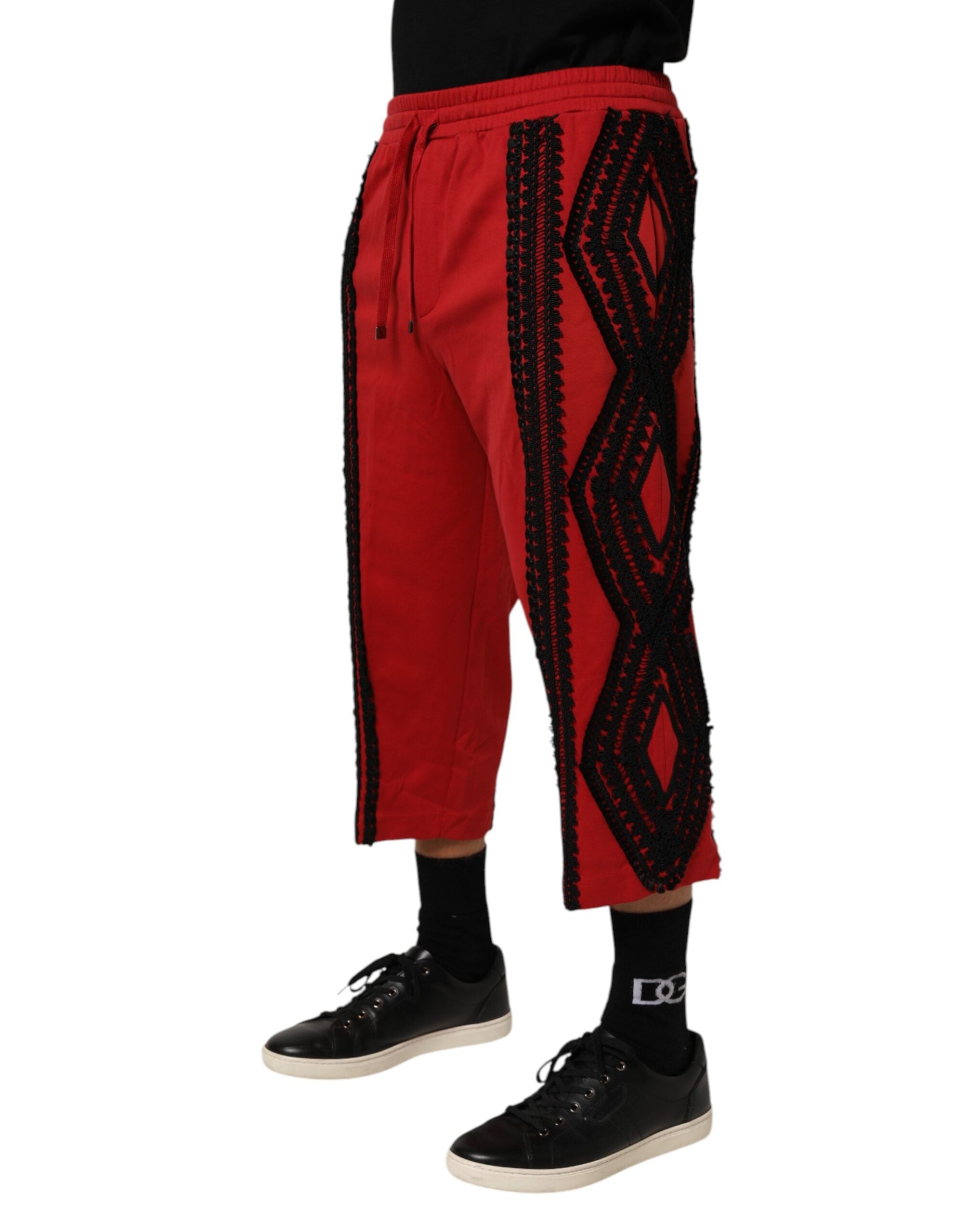 Dolce & Gabbana Red Embroidered Casual Cropped Trouser Pants