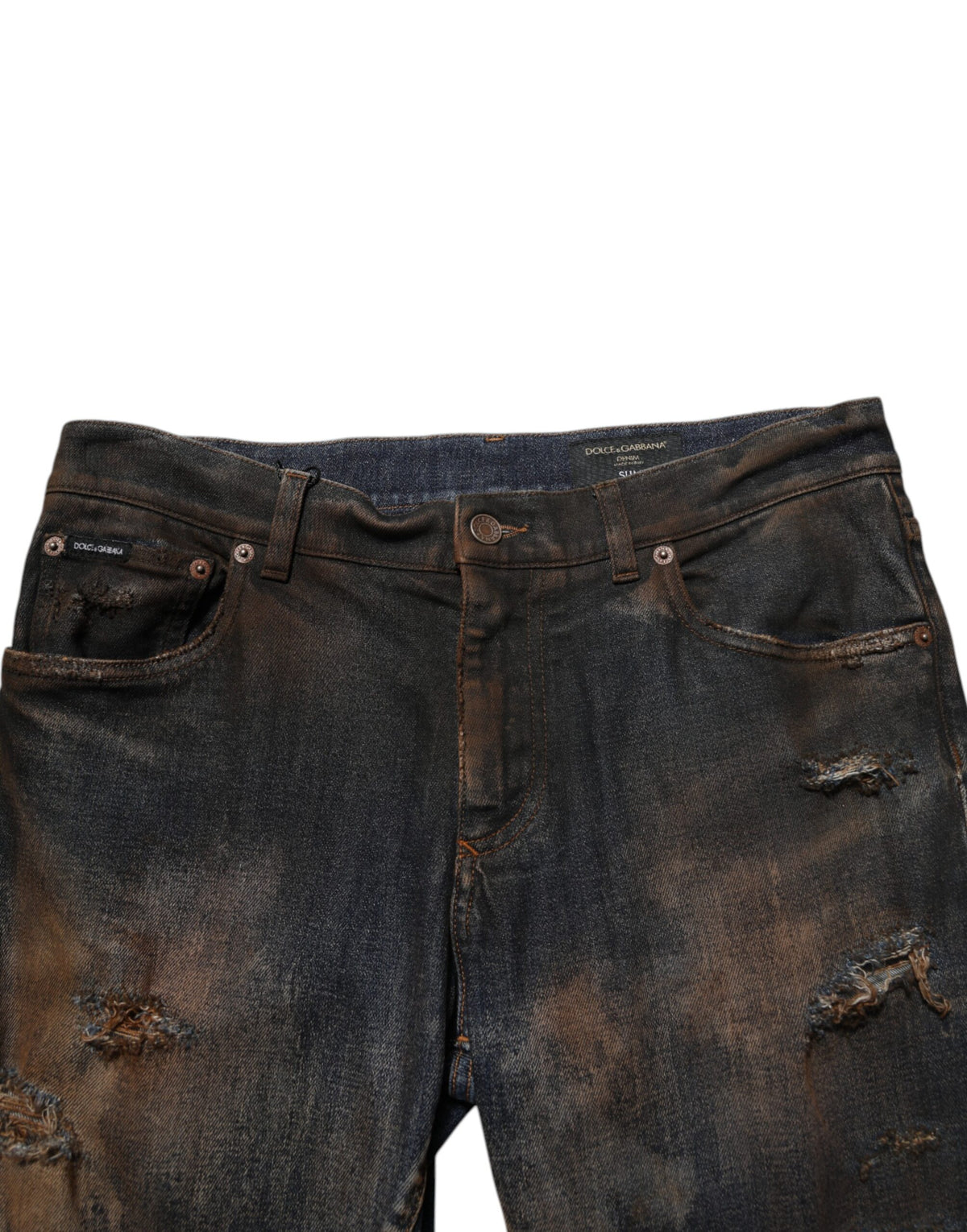 New Dolce & Gabbana Black Cotton Skinny Tattered Men Denim Jeans