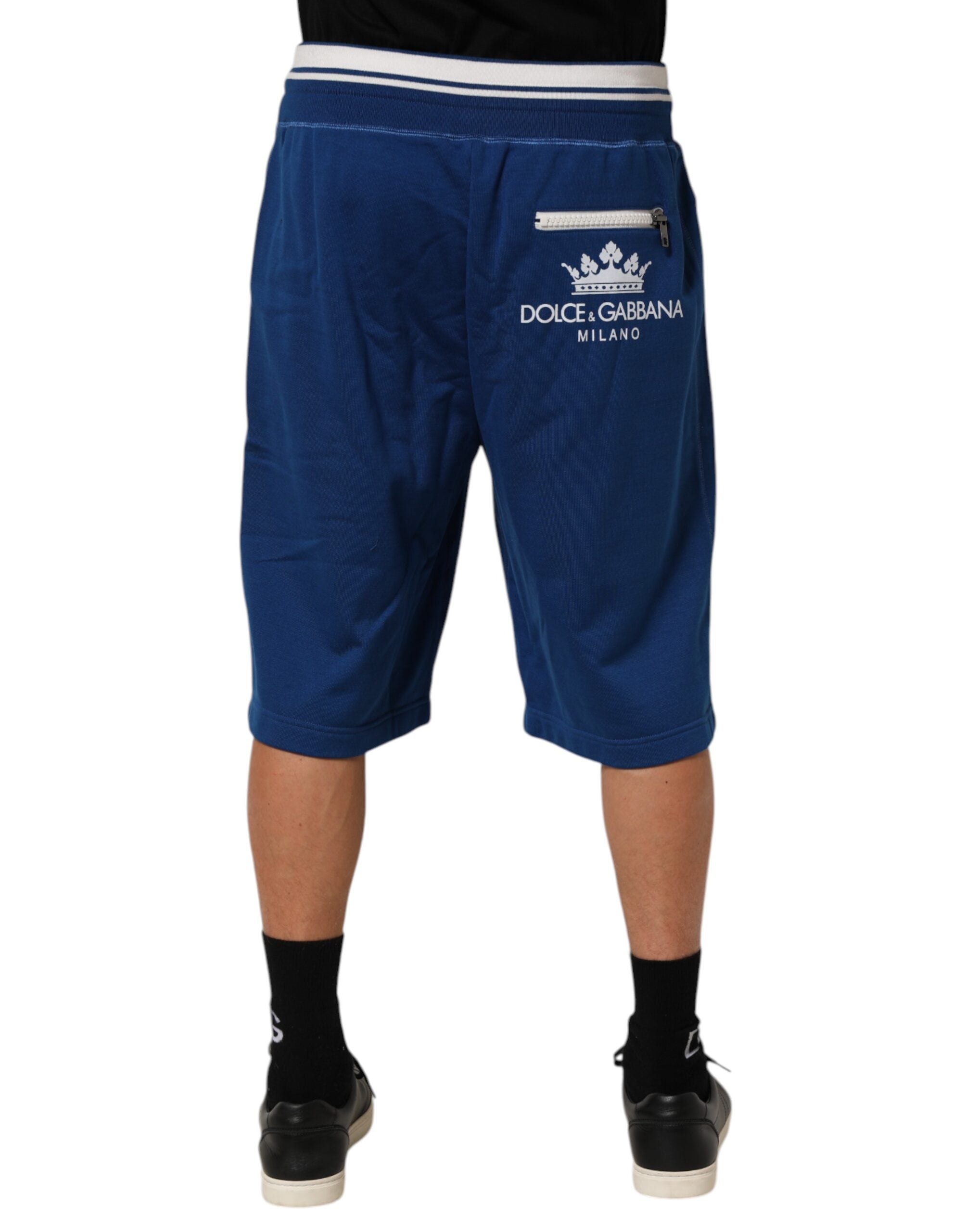 New Dolce & Gabbana Blue Cotton Blend Bermuda Sweatpants Shorts