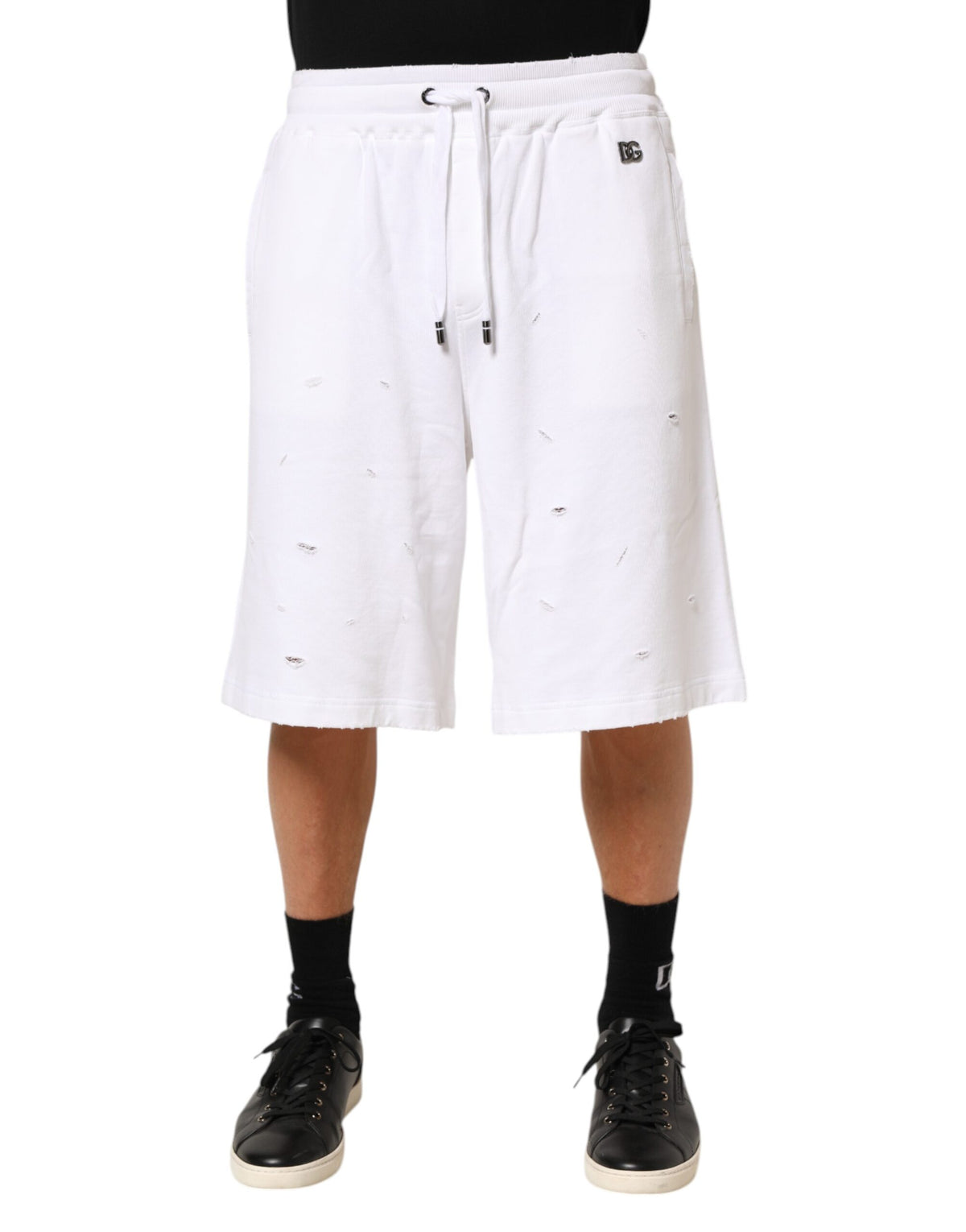 Dolce & Gabbana White Cotton Ripped Bermuda Sweatpants Shorts