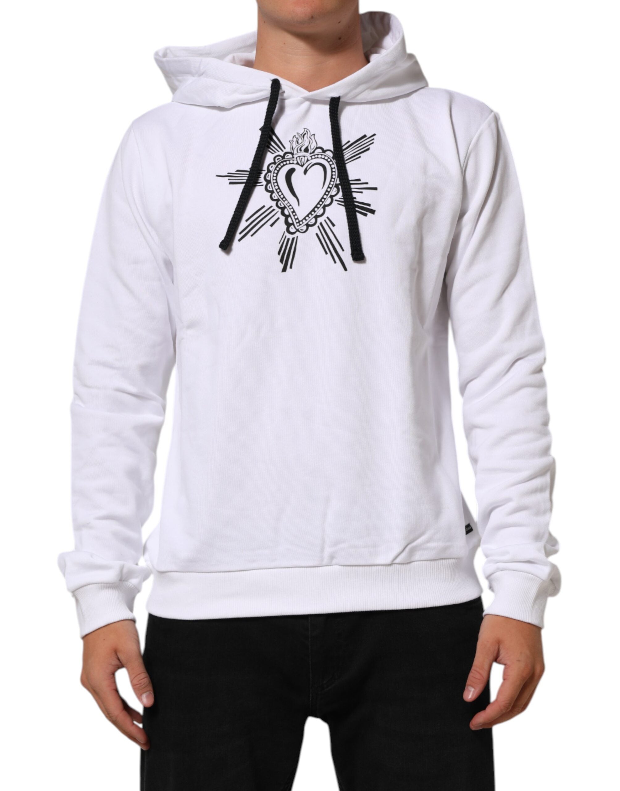 Dolce & Gabbana White Sacred Heart Hooded Sweatshirt Sweater