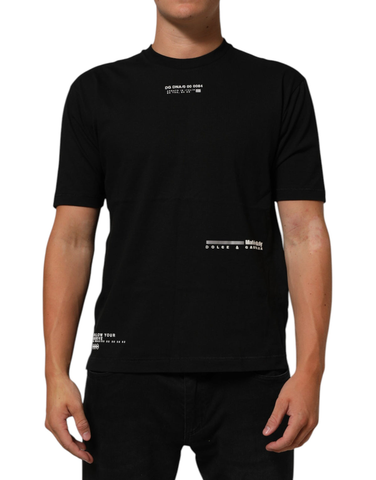Pre-Owned Dolce & Gabbana Black Statement Cotton Men Crew Neck T-shirt - New with Defect