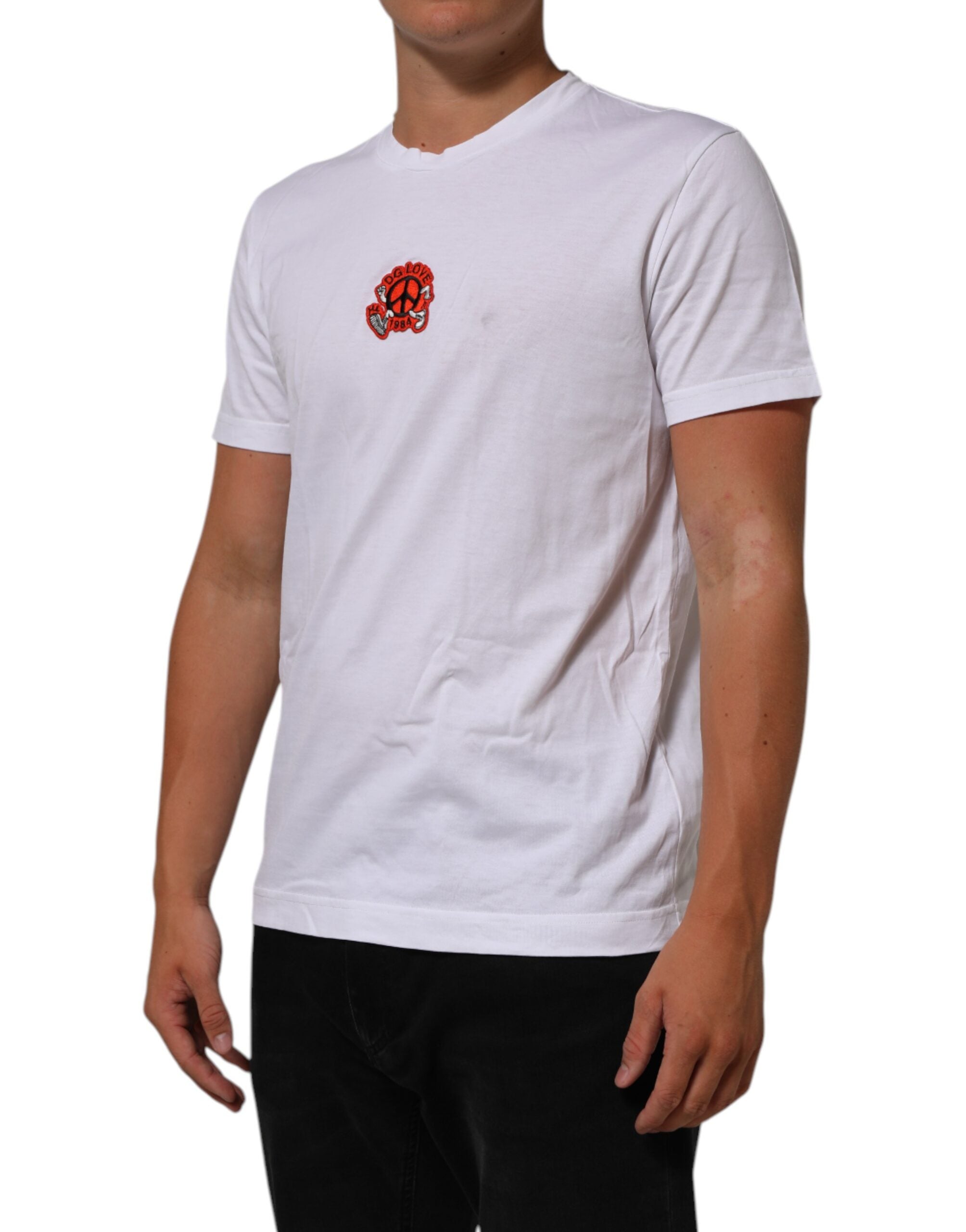 Pre-Owned Dolce & Gabbana White Cotton DG Love Patch Crew Neck T-shirt