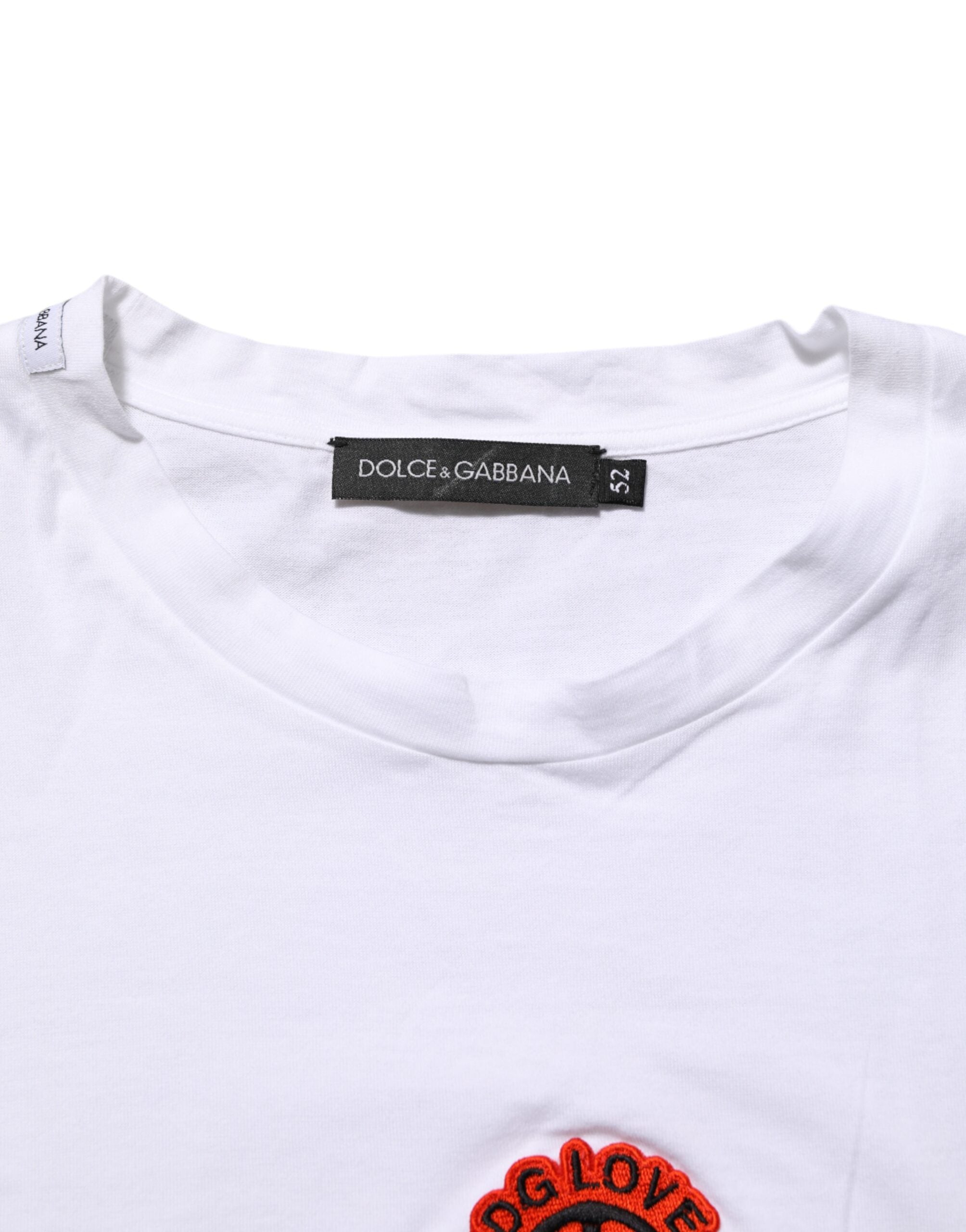 Pre-Owned Dolce & Gabbana White Cotton DG Love Patch Crew Neck T-shirt